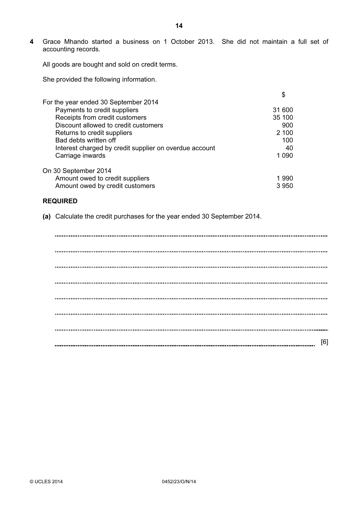 Cambridge IGCSE Accounting 0452 2014 Oct/Nov Paper 2 · Variant 3 question paper, page 14 of 20