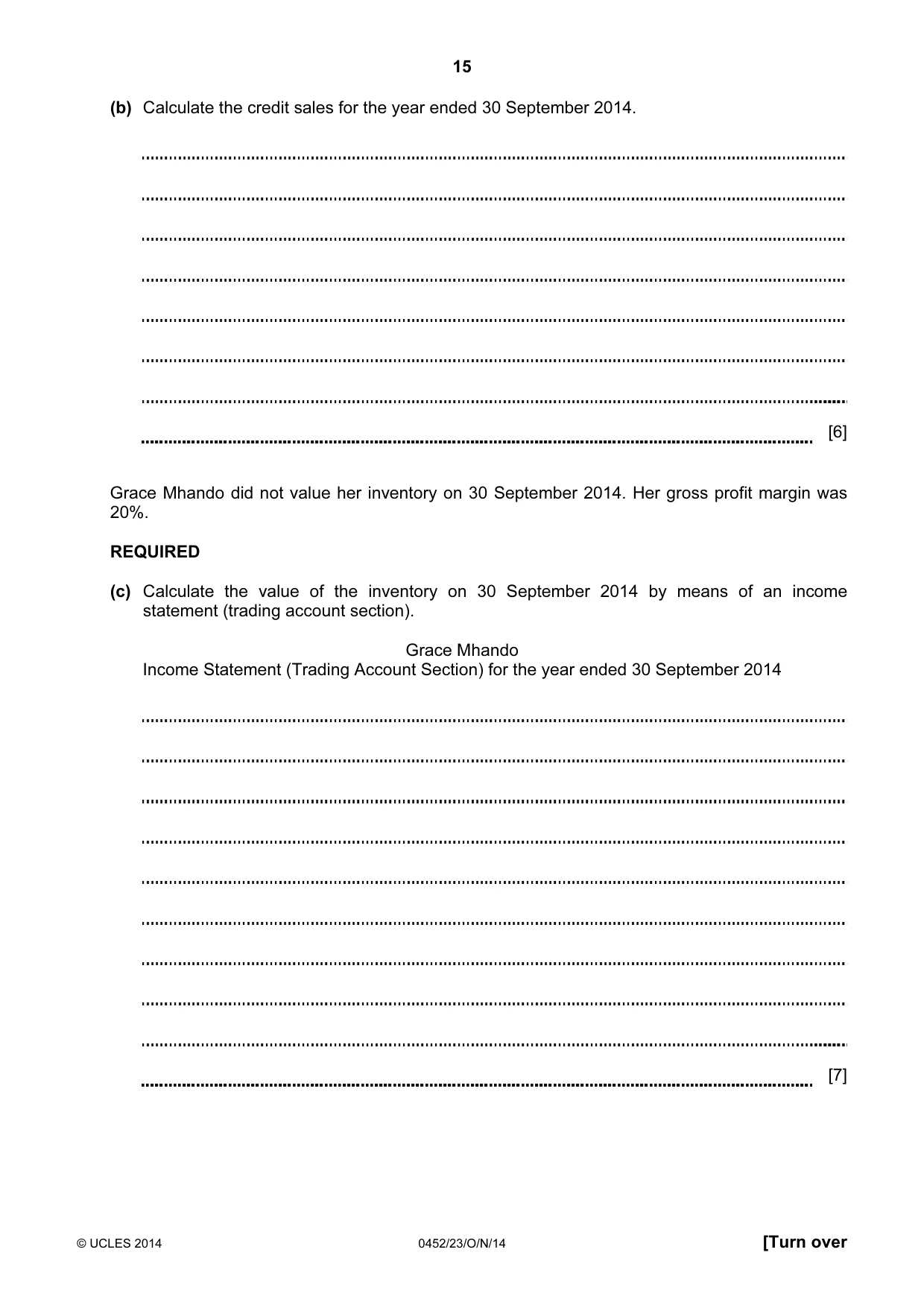 Cambridge IGCSE Accounting 0452 2014 Oct/Nov Paper 2 · Variant 3 question paper, page 15 of 20