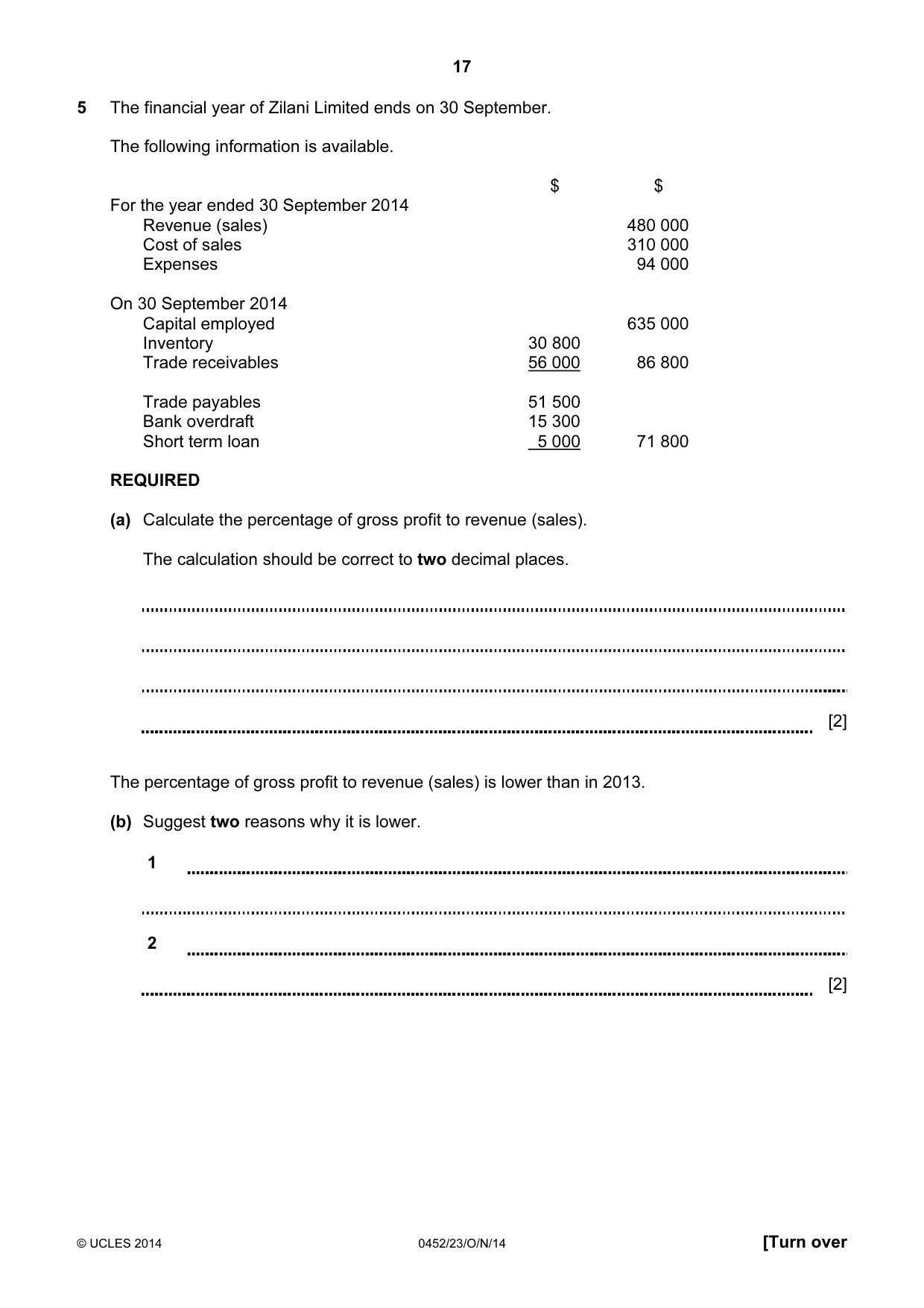 Cambridge IGCSE Accounting 0452 2014 Oct/Nov Paper 2 · Variant 3 question paper, page 17 of 20