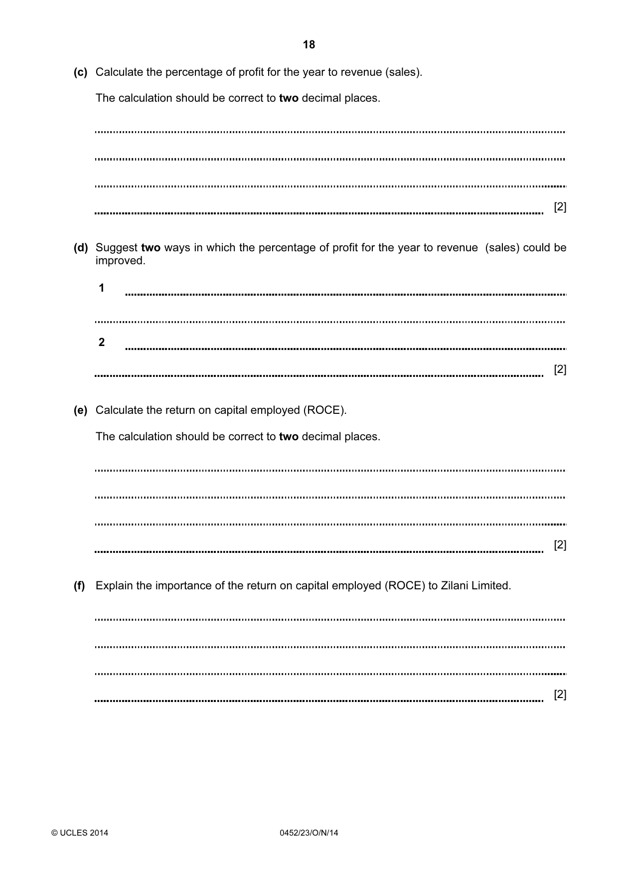 Cambridge IGCSE Accounting 0452 2014 Oct/Nov Paper 2 · Variant 3 question paper, page 18 of 20