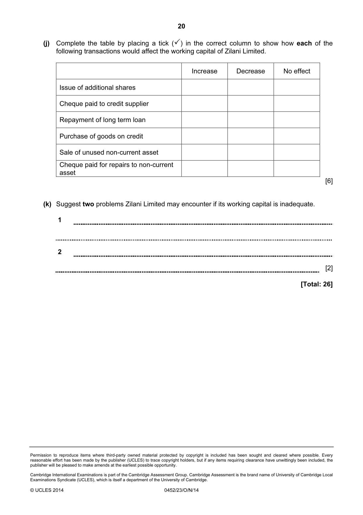 Cambridge IGCSE Accounting 0452 2014 Oct/Nov Paper 2 · Variant 3 question paper, page 20 of 20