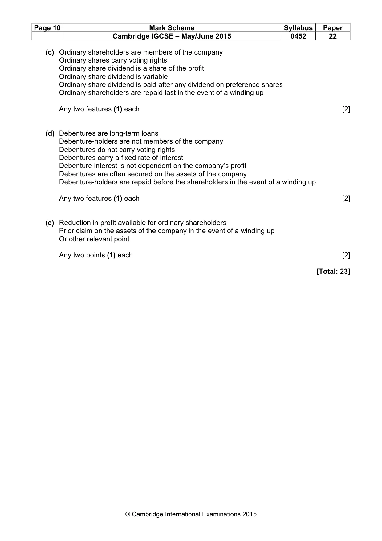 Mark scheme, page 10 of 10