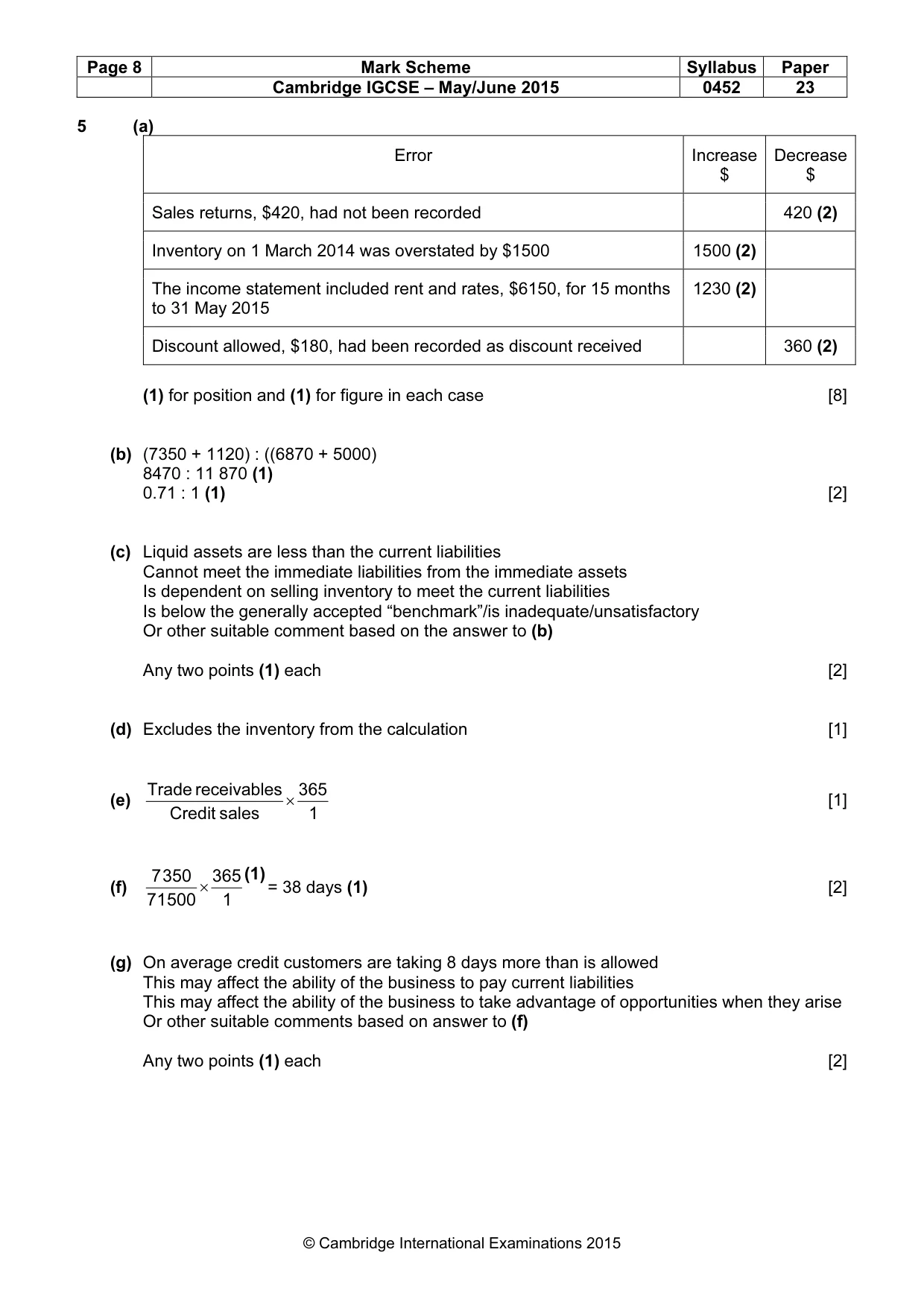 Mark scheme, page 8 of 9
