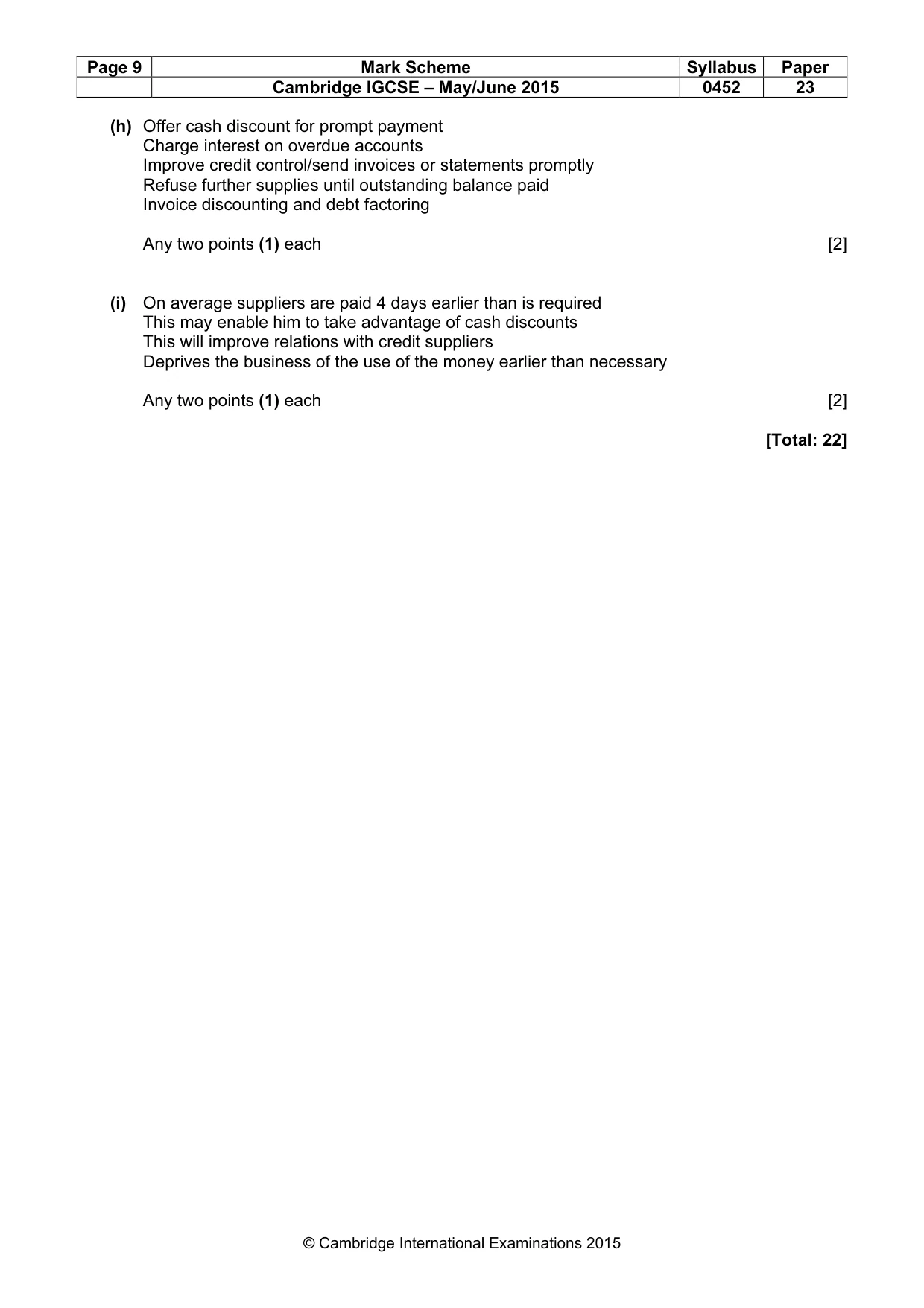 Mark scheme, page 9 of 9