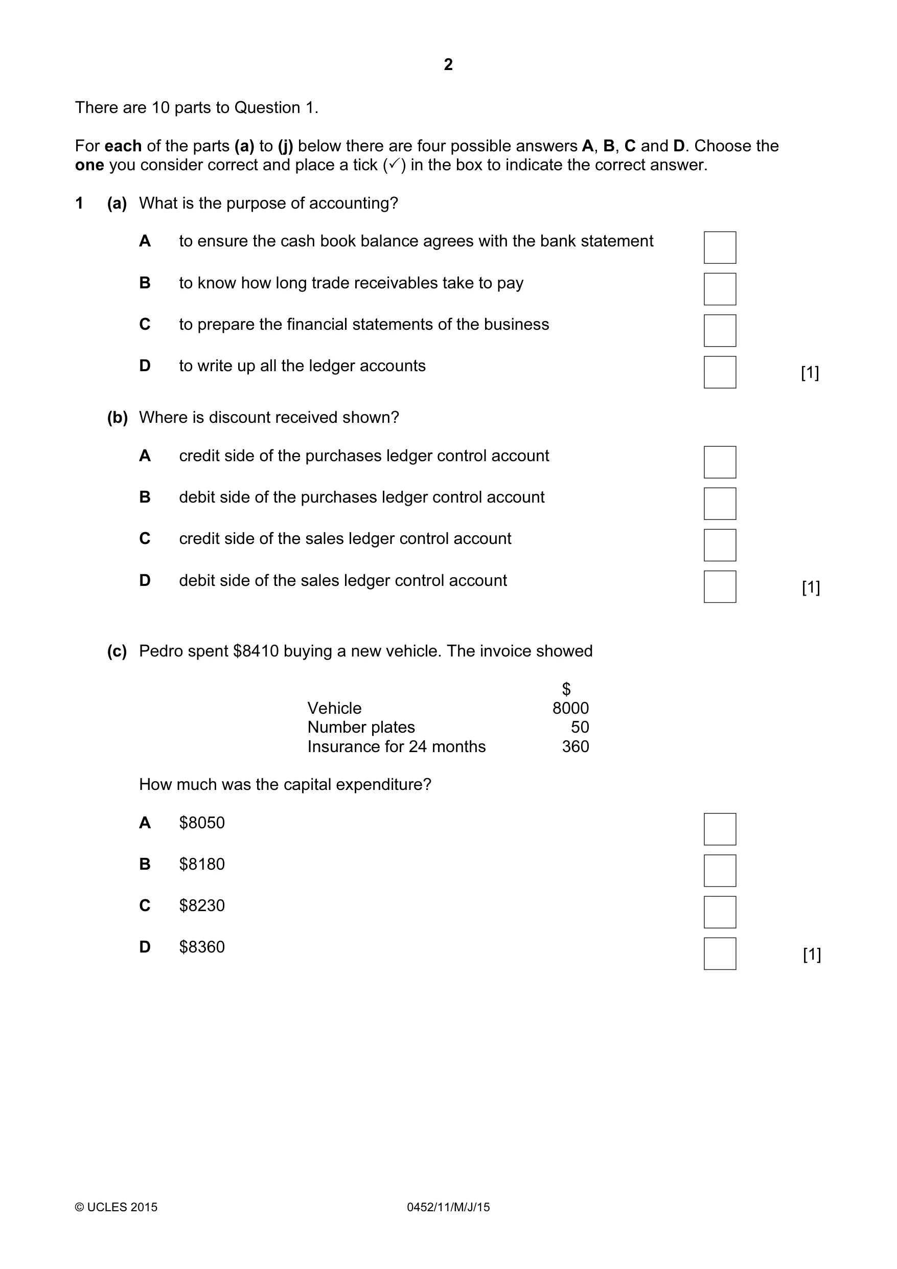 Cambridge IGCSE Accounting 0452 2015 May/June Paper 1 · Variant 1 question paper, page 2 of 24