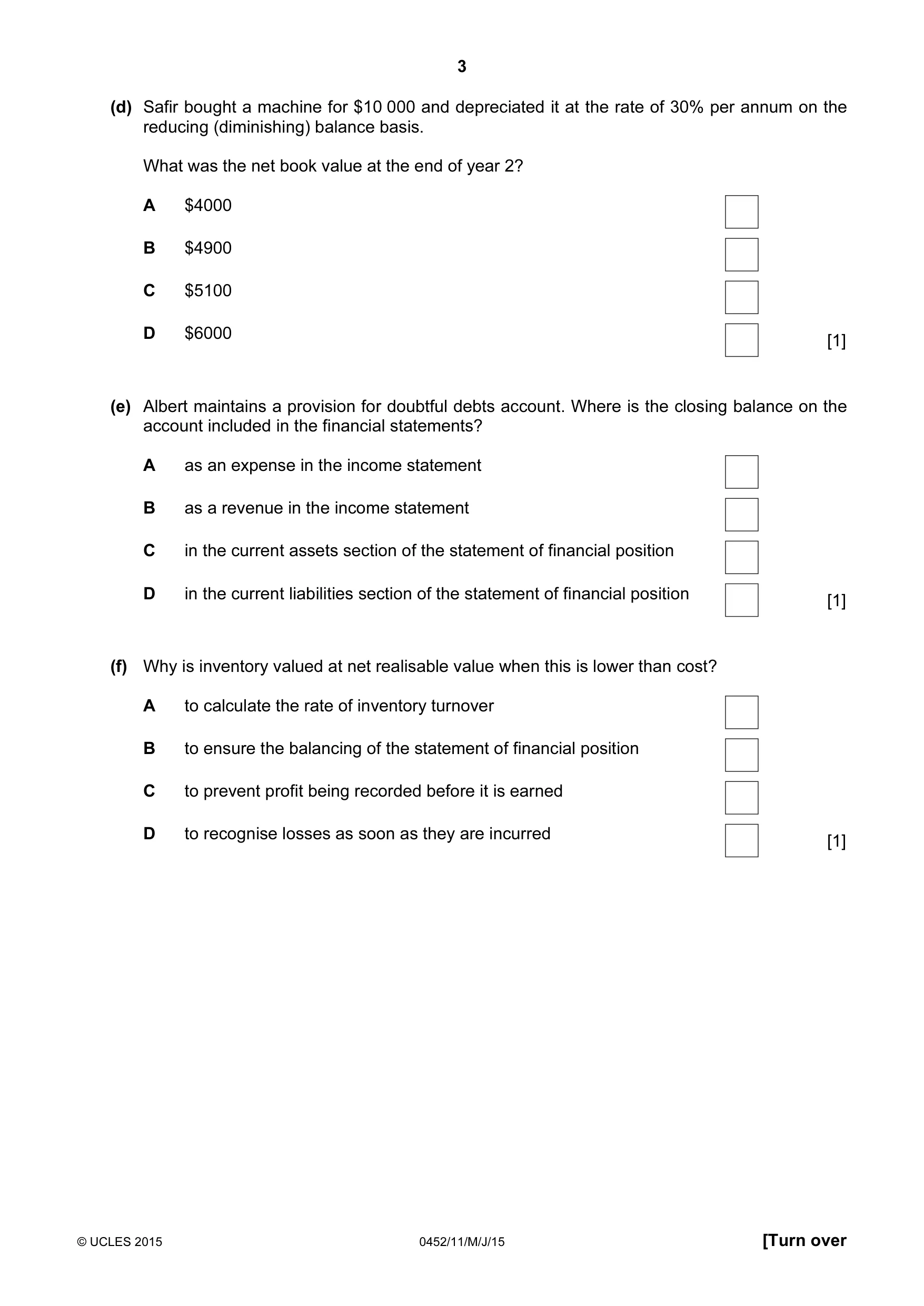 Cambridge IGCSE Accounting 0452 2015 May/June Paper 1 · Variant 1 question paper, page 3 of 24