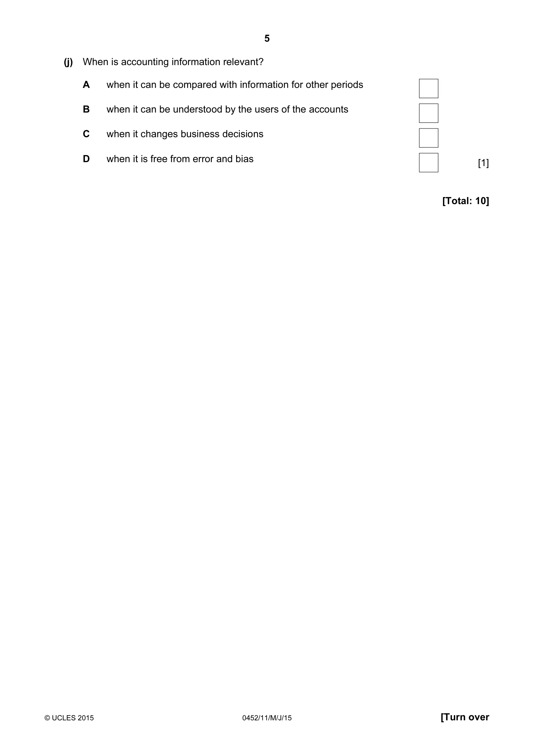 Cambridge IGCSE Accounting 0452 2015 May/June Paper 1 · Variant 1 question paper, page 5 of 24
