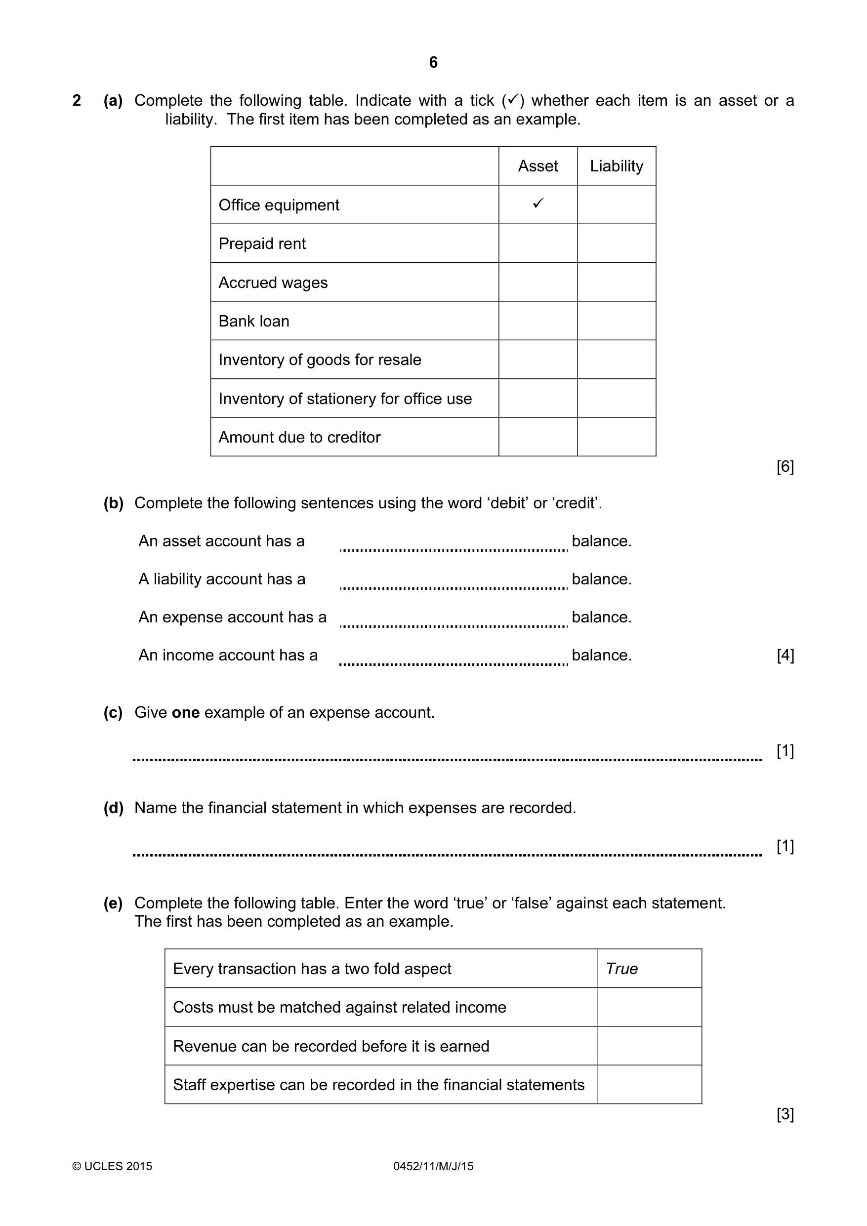 Cambridge IGCSE Accounting 0452 2015 May/June Paper 1 · Variant 1 question paper, page 6 of 24