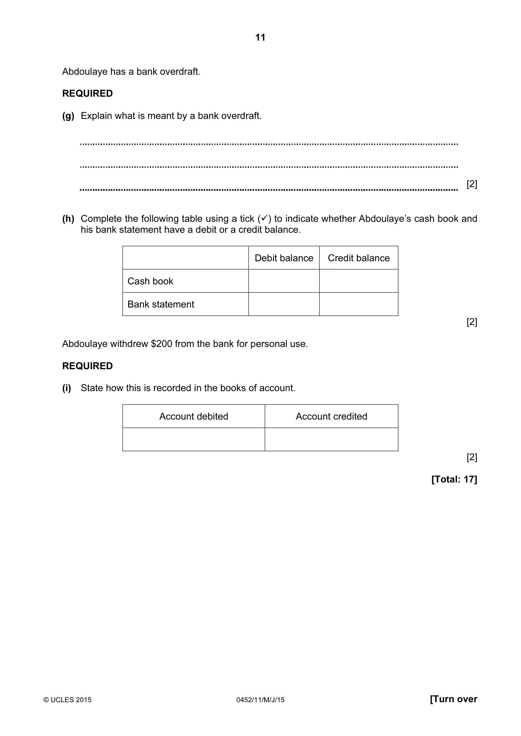 Cambridge IGCSE Accounting 0452 2015 May/June Paper 1 · Variant 1 question paper, page 11 of 24