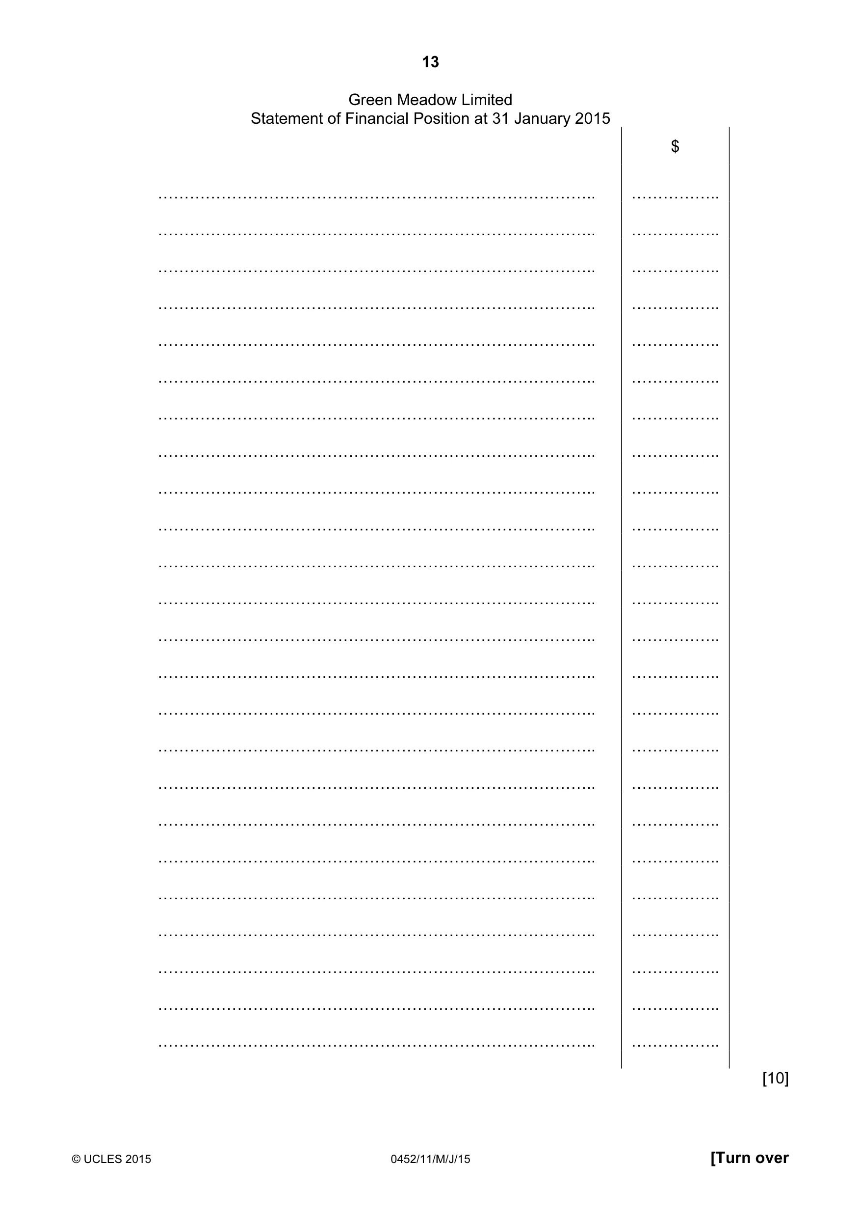 Cambridge IGCSE Accounting 0452 2015 May/June Paper 1 · Variant 1 question paper, page 13 of 24