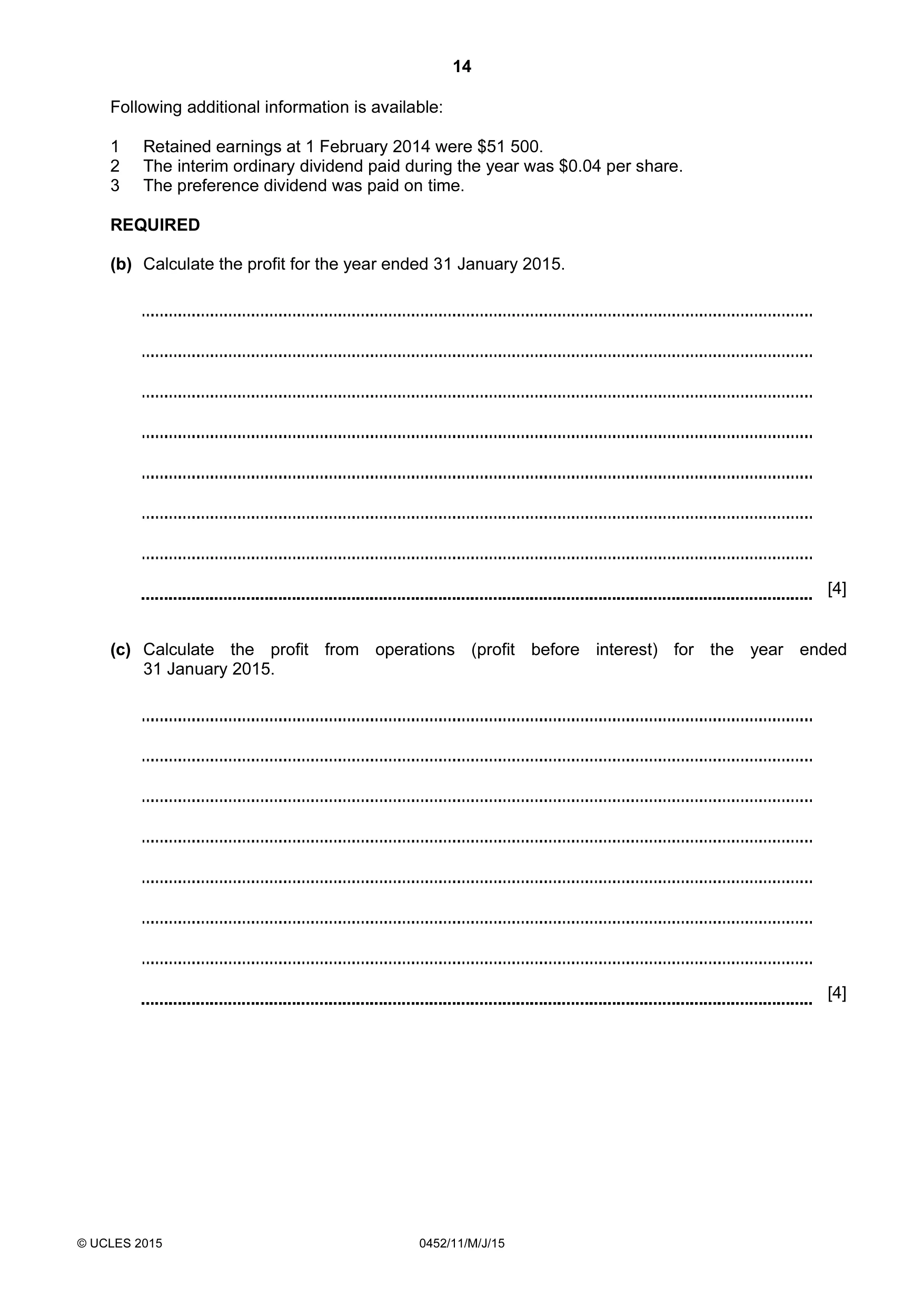 Cambridge IGCSE Accounting 0452 2015 May/June Paper 1 · Variant 1 question paper, page 14 of 24