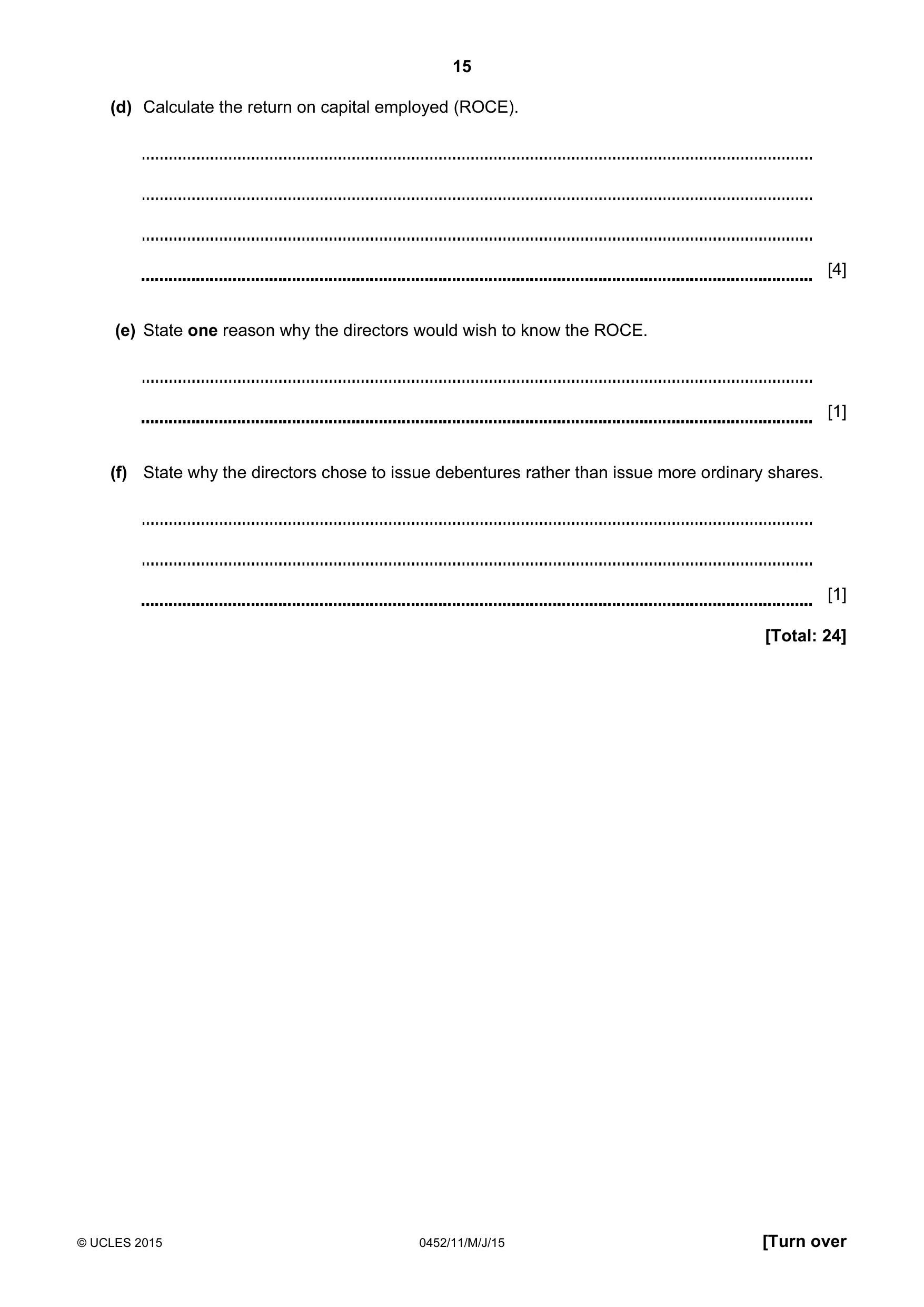 Cambridge IGCSE Accounting 0452 2015 May/June Paper 1 · Variant 1 question paper, page 15 of 24
