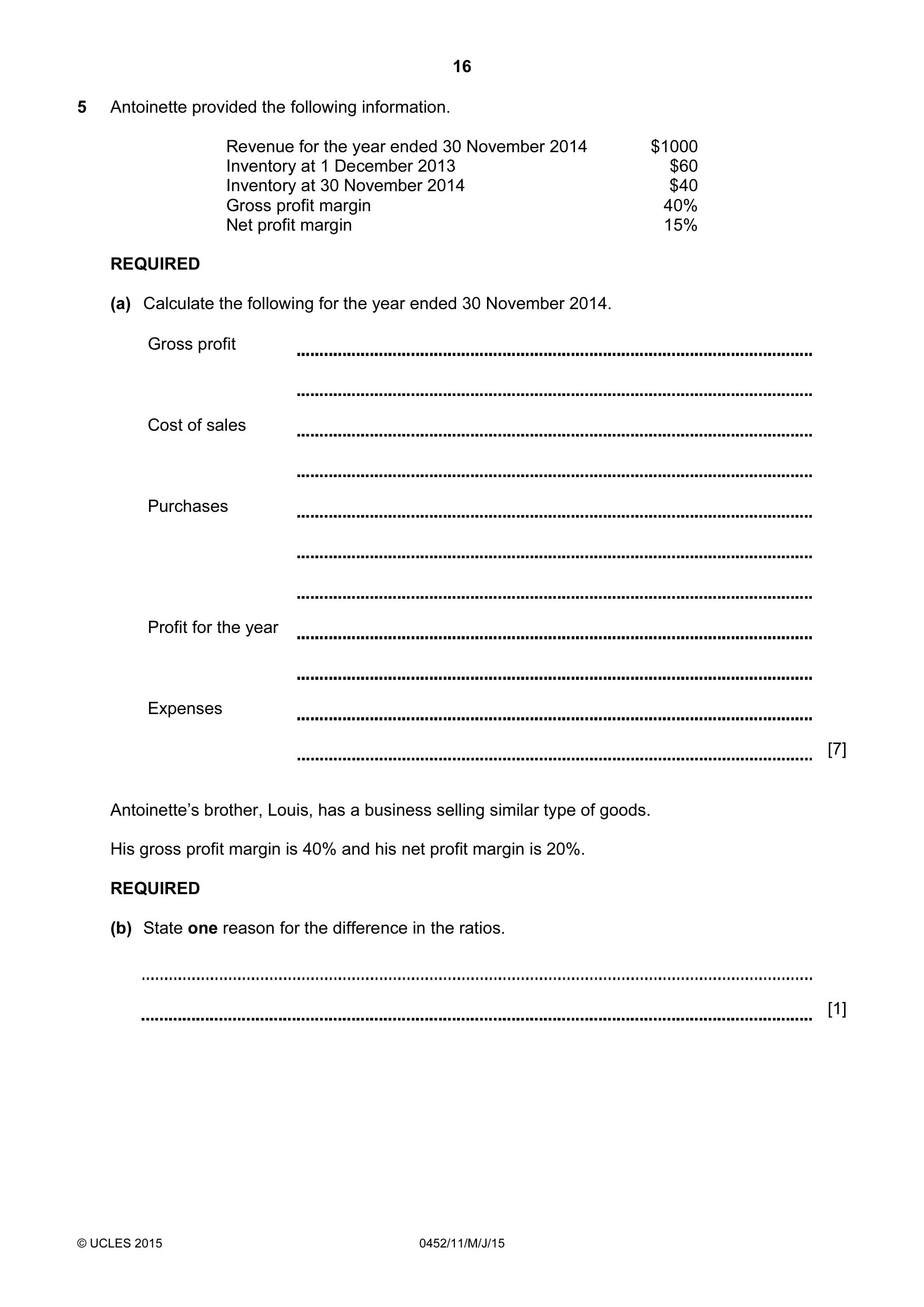 Cambridge IGCSE Accounting 0452 2015 May/June Paper 1 · Variant 1 question paper, page 16 of 24