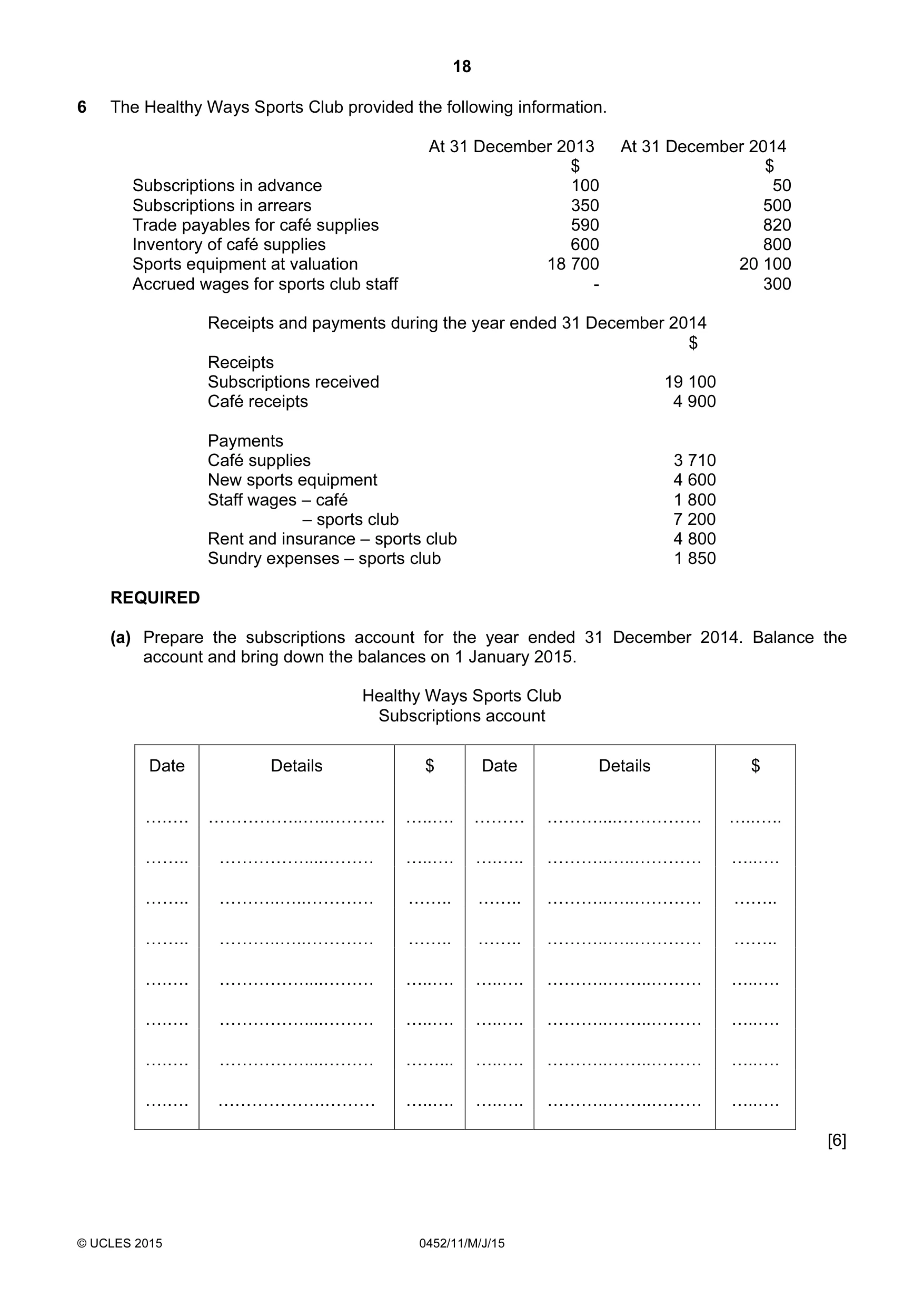 Cambridge IGCSE Accounting 0452 2015 May/June Paper 1 · Variant 1 question paper, page 18 of 24