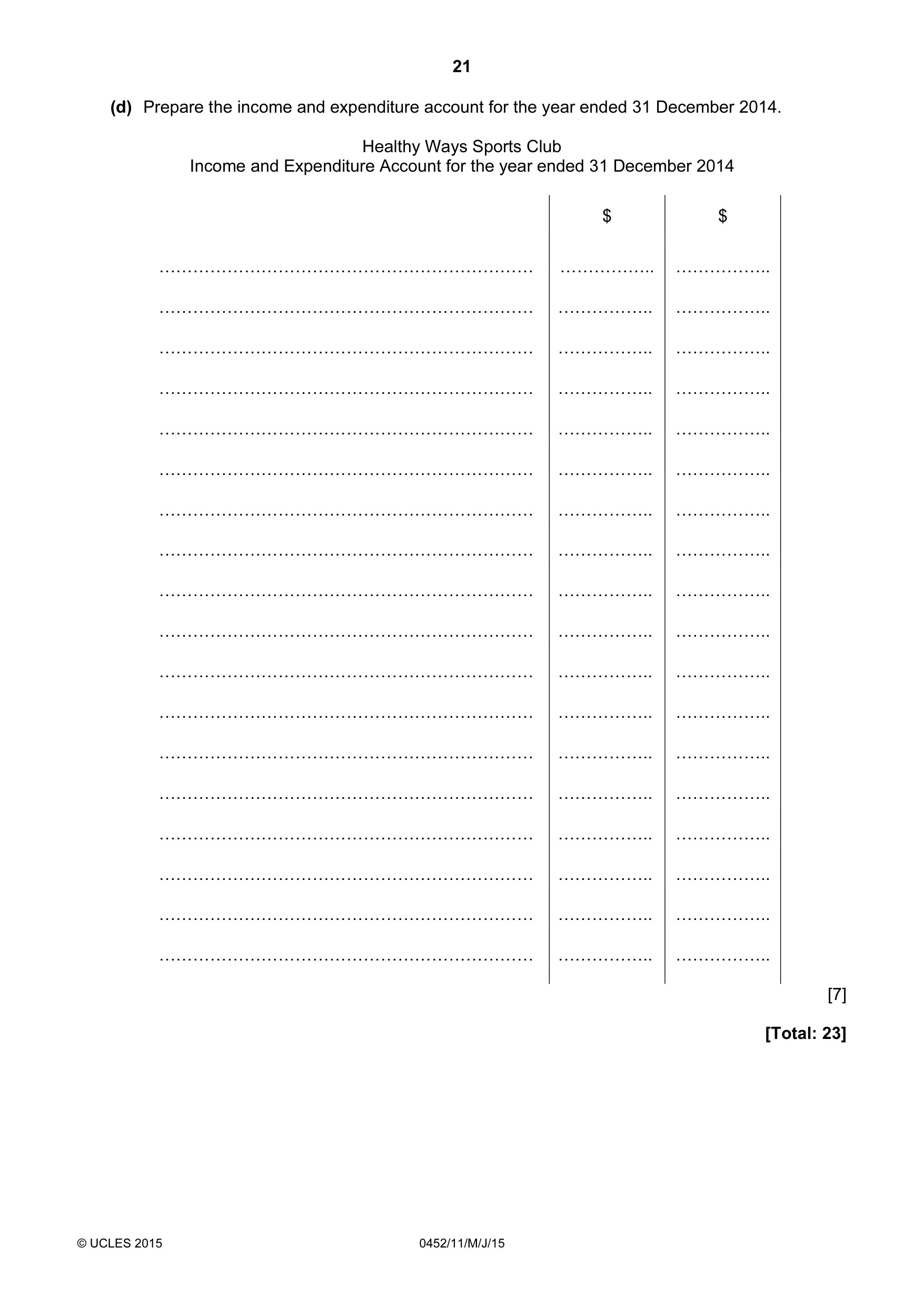 Cambridge IGCSE Accounting 0452 2015 May/June Paper 1 · Variant 1 question paper, page 21 of 24