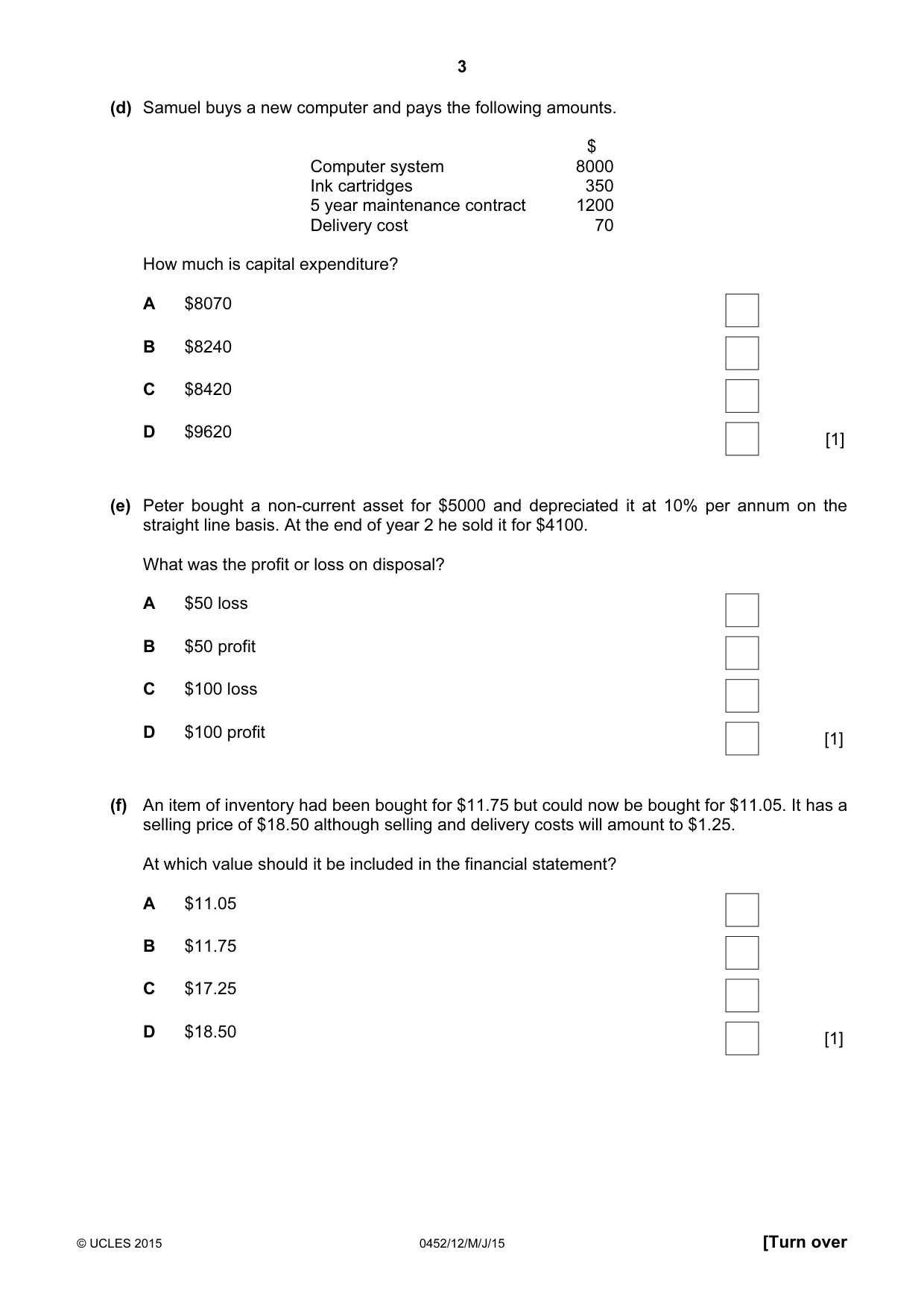 Cambridge IGCSE Accounting 0452 2015 May/June Paper 1 · Variant 2 question paper, page 3 of 20