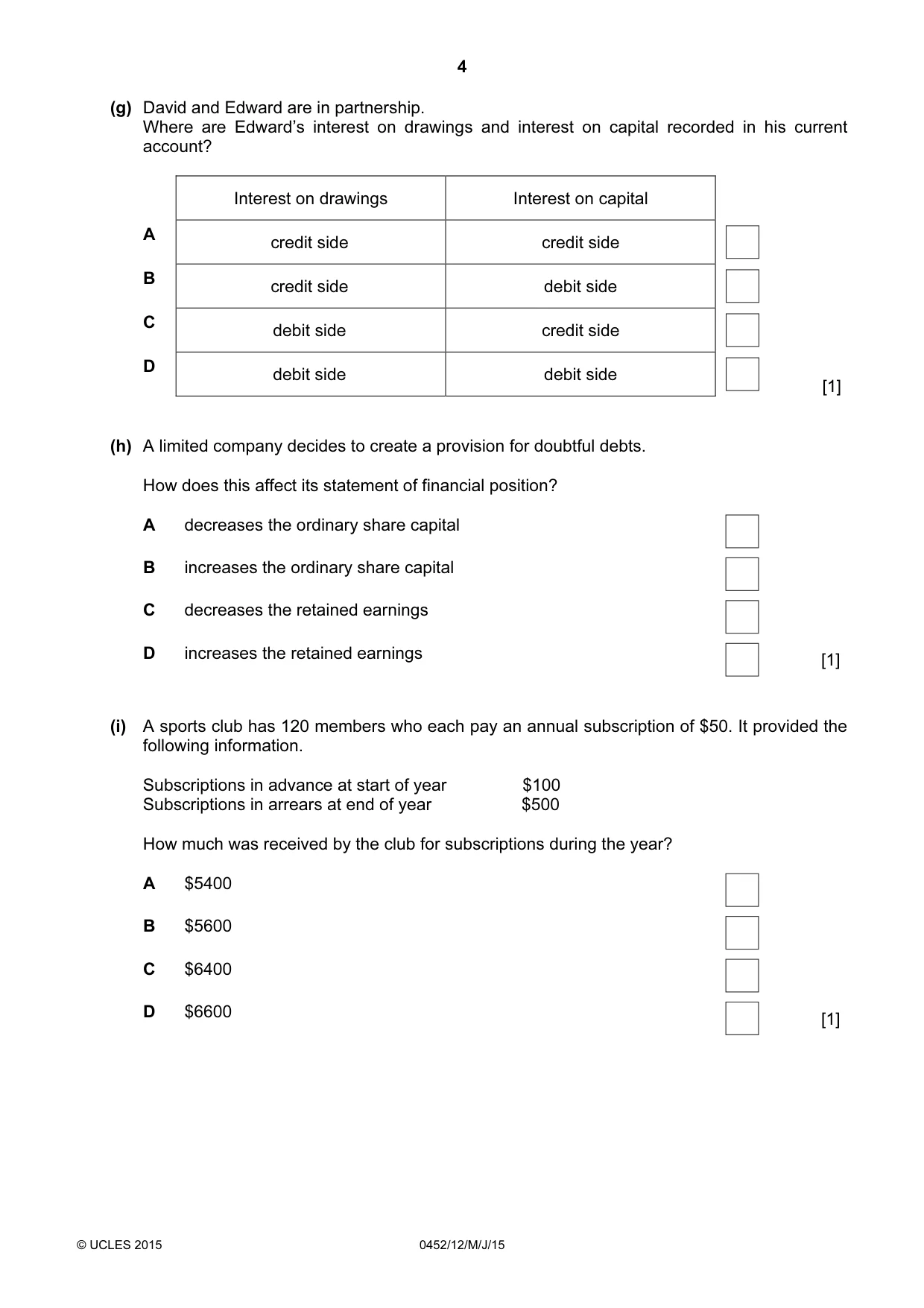 Cambridge IGCSE Accounting 0452 2015 May/June Paper 1 · Variant 2 question paper, page 4 of 20