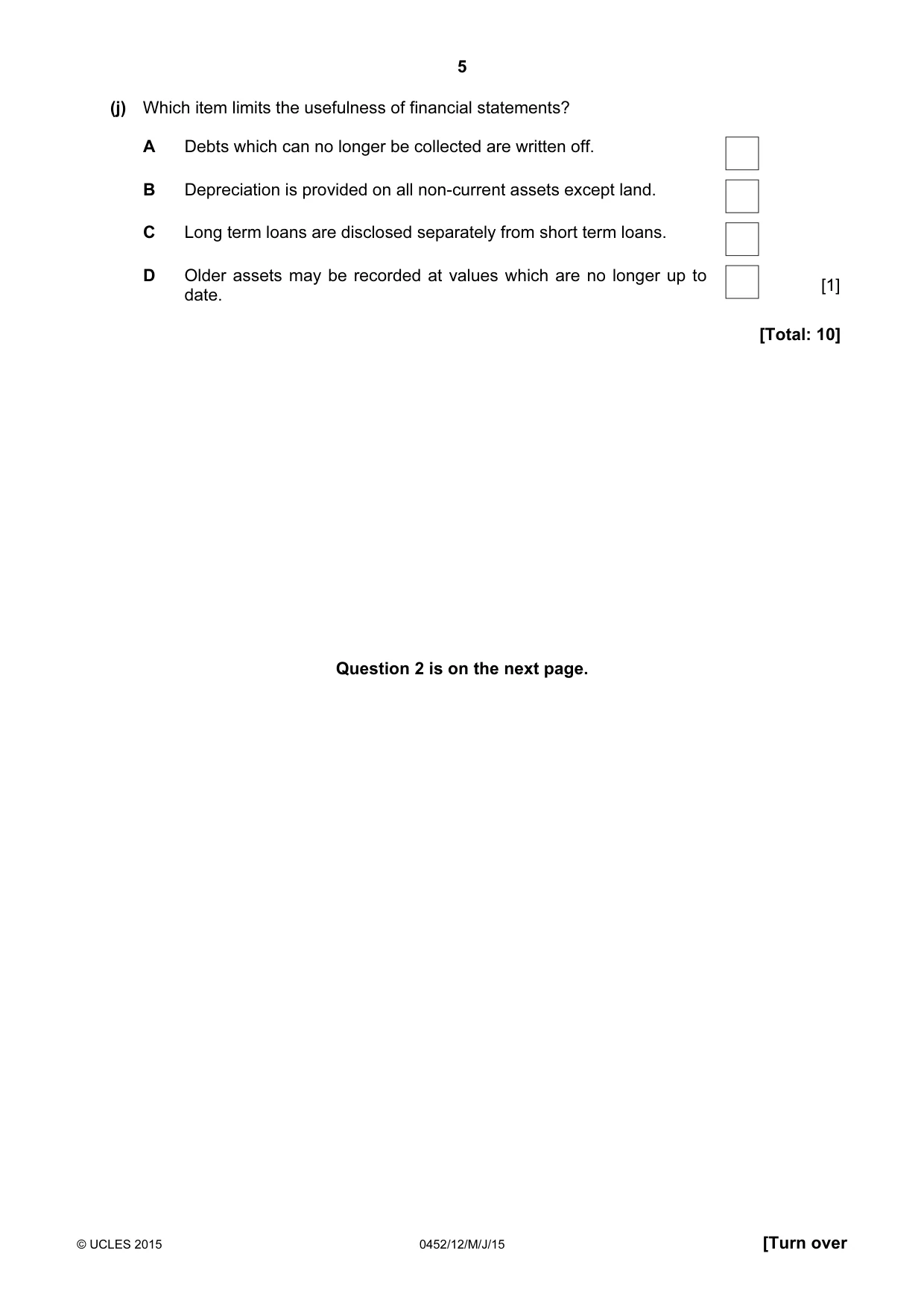 Cambridge IGCSE Accounting 0452 2015 May/June Paper 1 · Variant 2 question paper, page 5 of 20