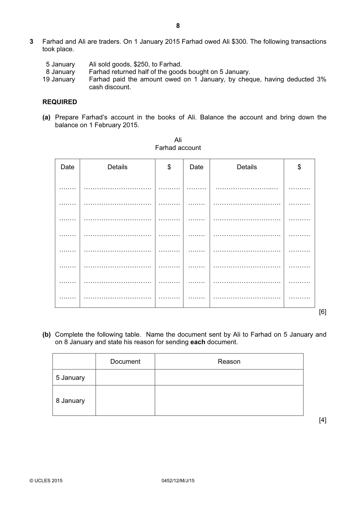 Cambridge IGCSE Accounting 0452 2015 May/June Paper 1 · Variant 2 question paper, page 8 of 20