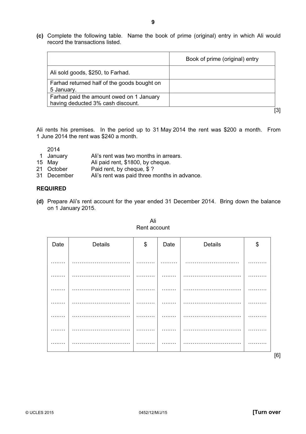 Cambridge IGCSE Accounting 0452 2015 May/June Paper 1 · Variant 2 question paper, page 9 of 20