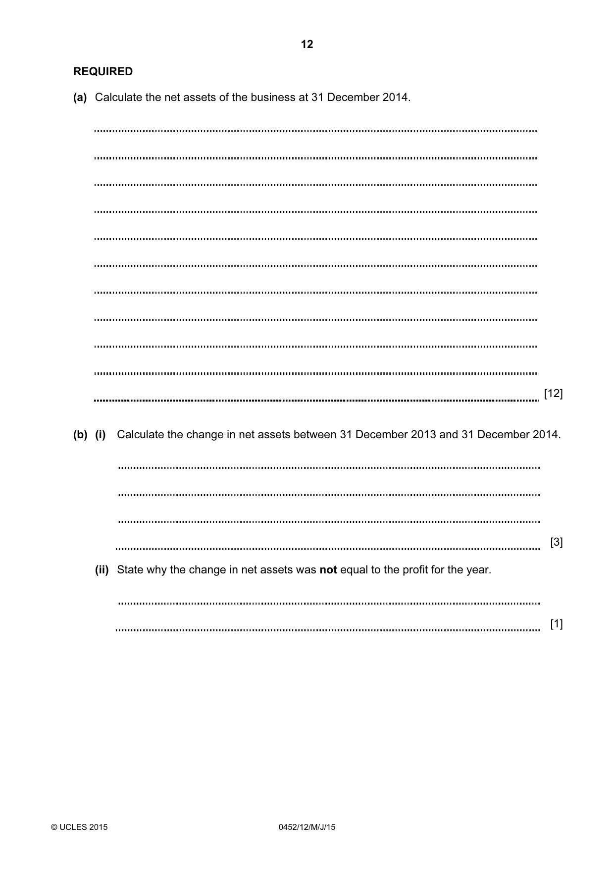 Cambridge IGCSE Accounting 0452 2015 May/June Paper 1 · Variant 2 question paper, page 12 of 20
