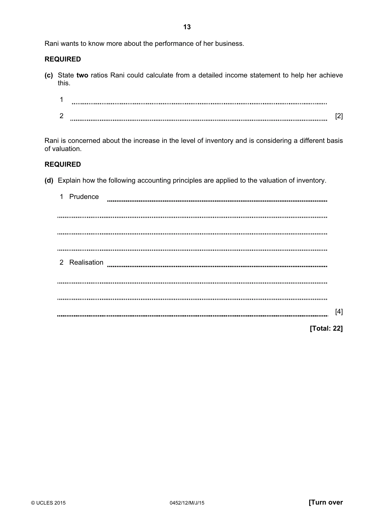 Cambridge IGCSE Accounting 0452 2015 May/June Paper 1 · Variant 2 question paper, page 13 of 20