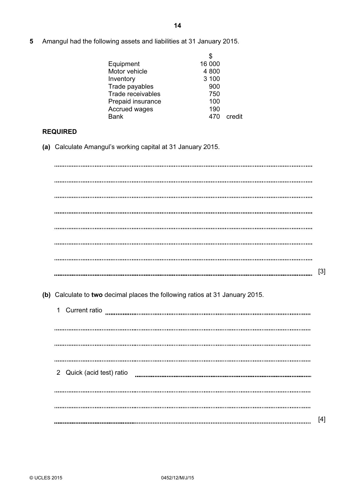 Cambridge IGCSE Accounting 0452 2015 May/June Paper 1 · Variant 2 question paper, page 14 of 20