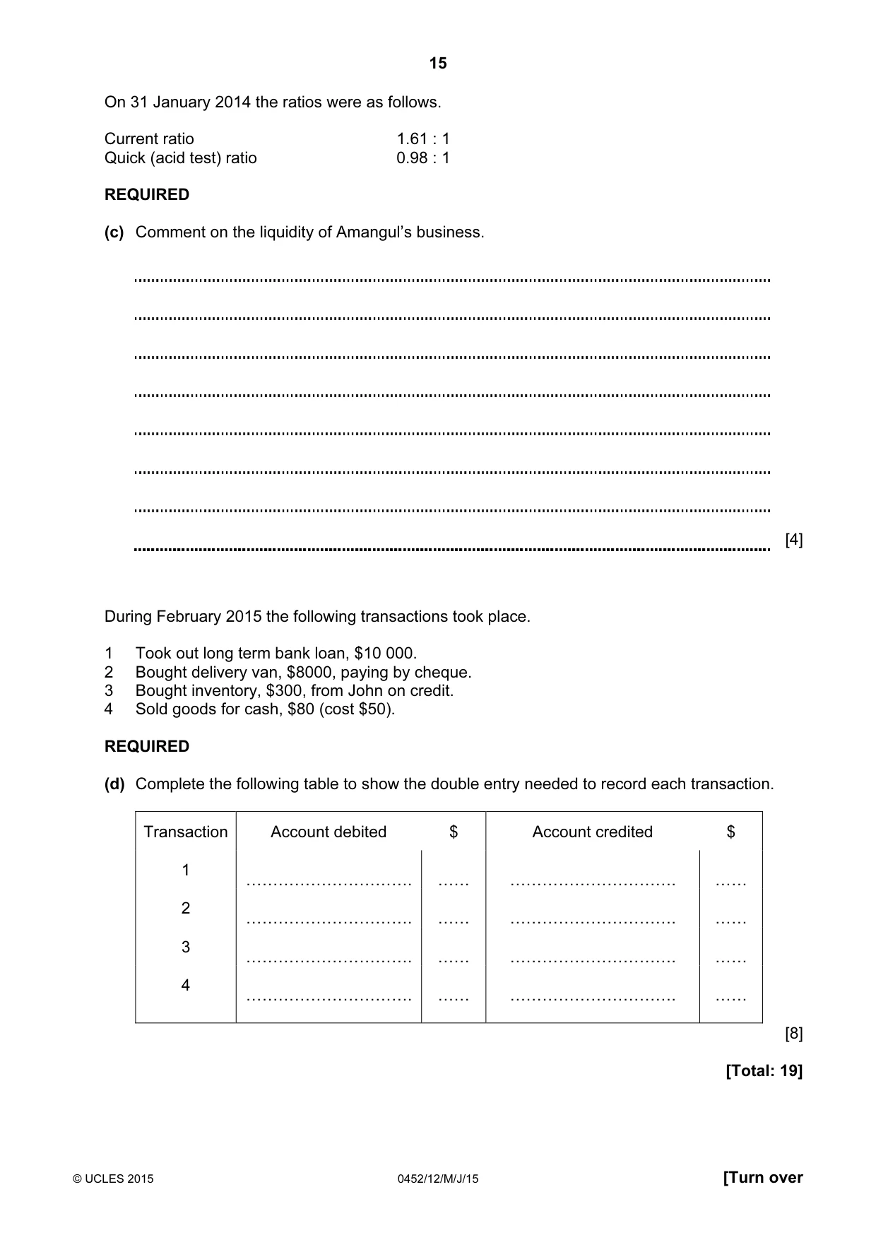 Cambridge IGCSE Accounting 0452 2015 May/June Paper 1 · Variant 2 question paper, page 15 of 20