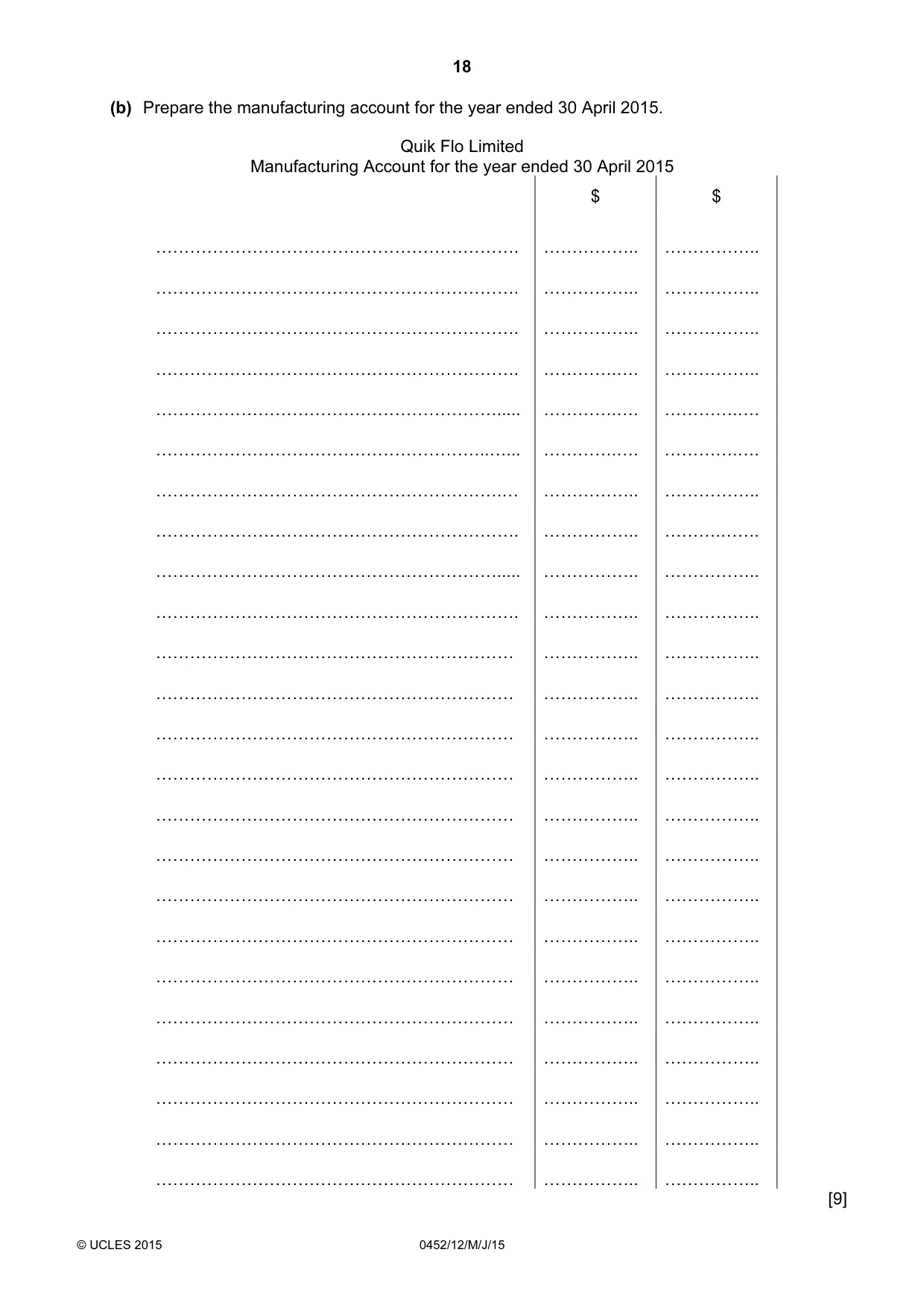 Cambridge IGCSE Accounting 0452 2015 May/June Paper 1 · Variant 2 question paper, page 18 of 20