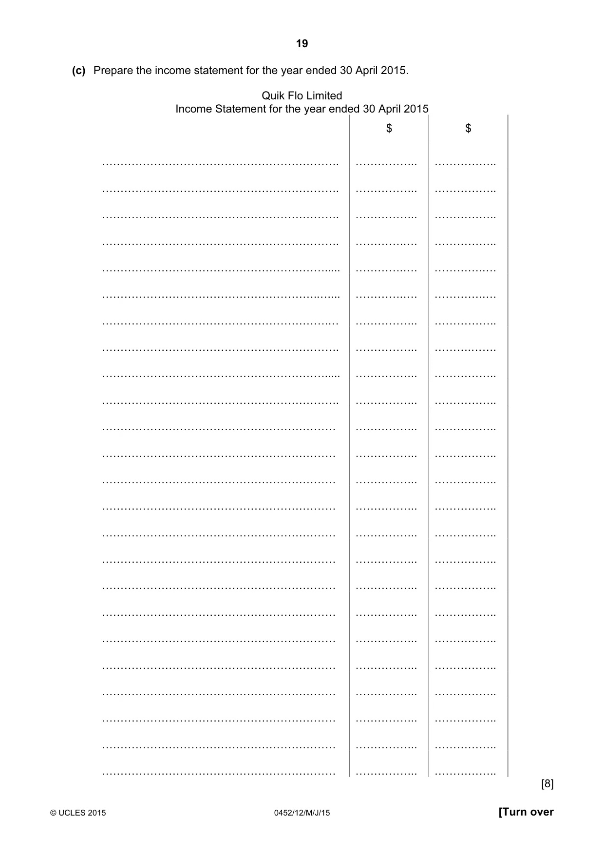 Cambridge IGCSE Accounting 0452 2015 May/June Paper 1 · Variant 2 question paper, page 19 of 20