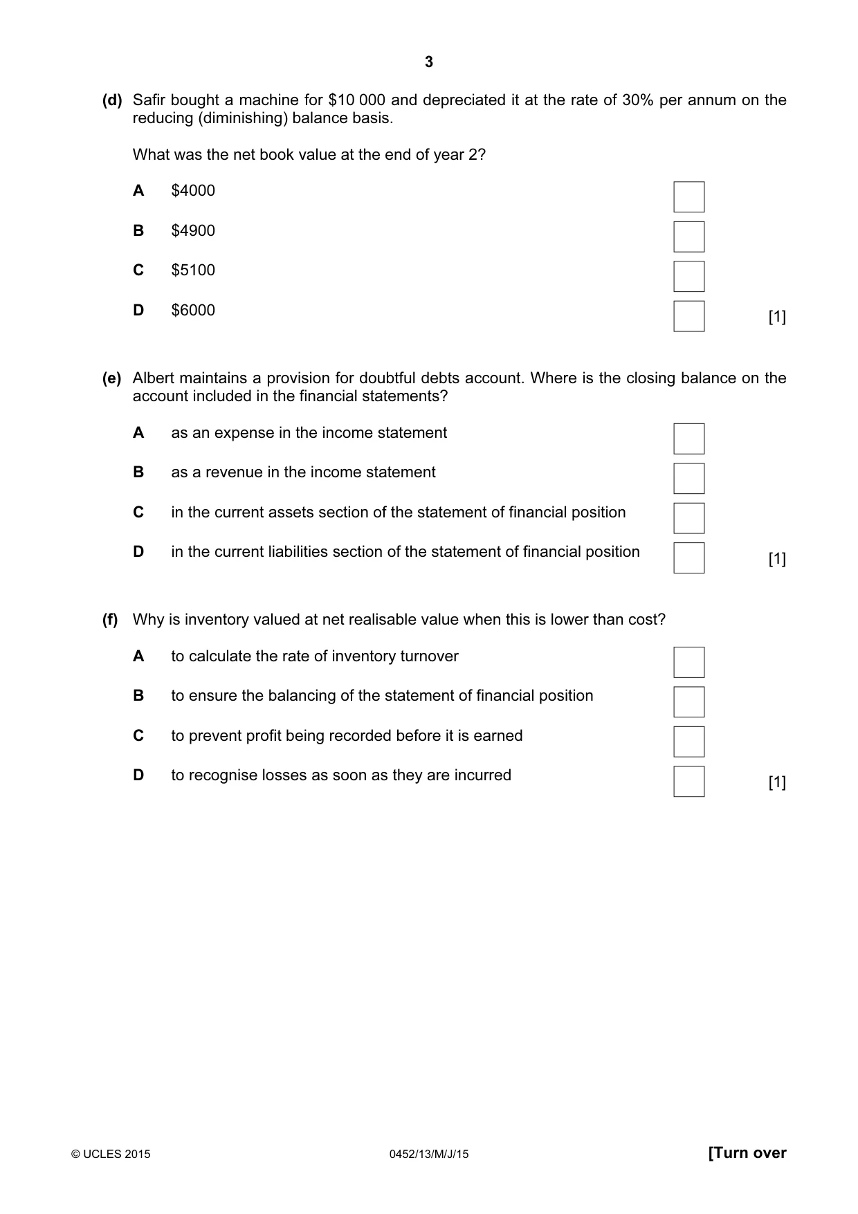 Cambridge IGCSE Accounting 0452 2015 May/June Paper 1 · Variant 3 question paper, page 3 of 24