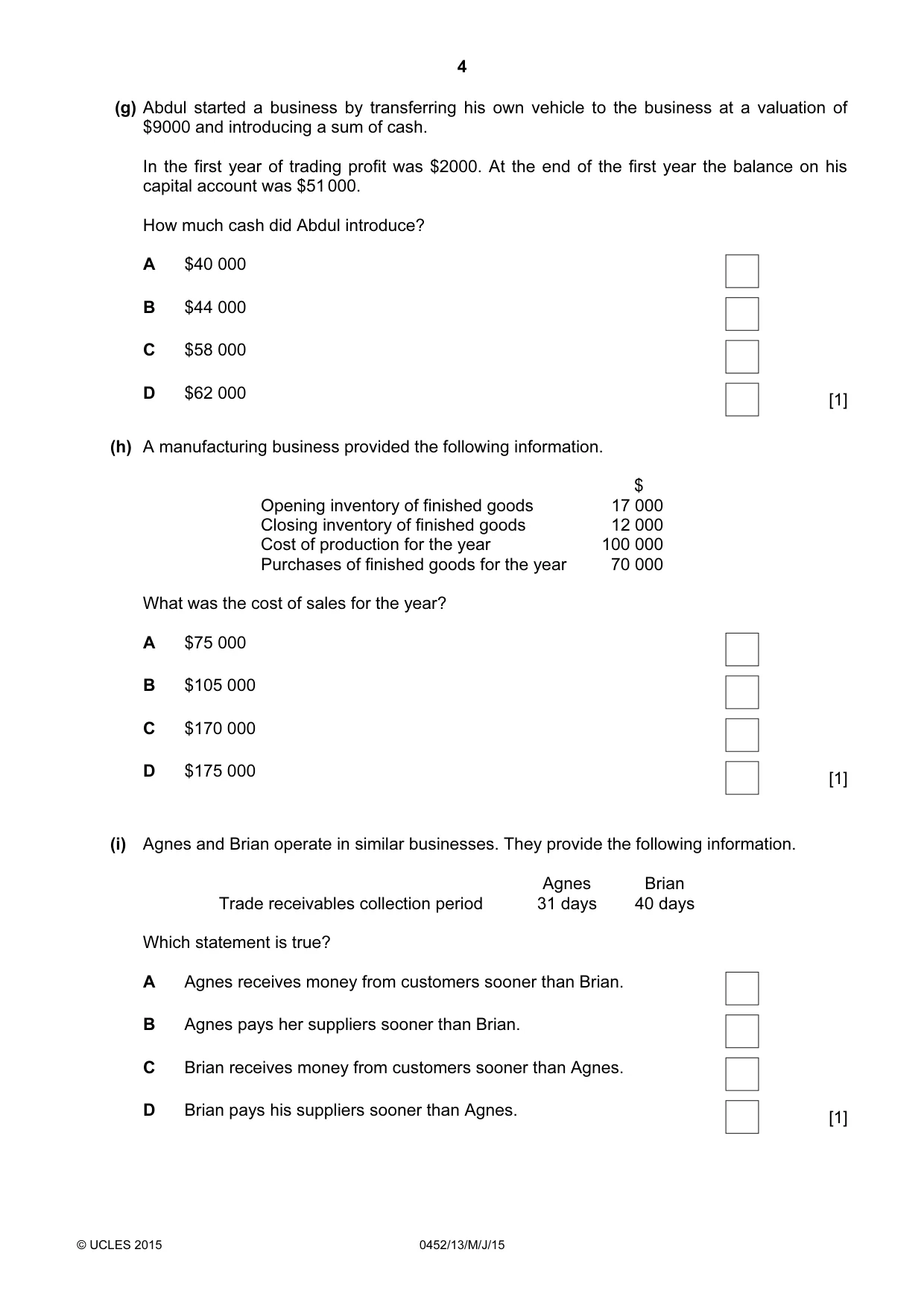 Cambridge IGCSE Accounting 0452 2015 May/June Paper 1 · Variant 3 question paper, page 4 of 24