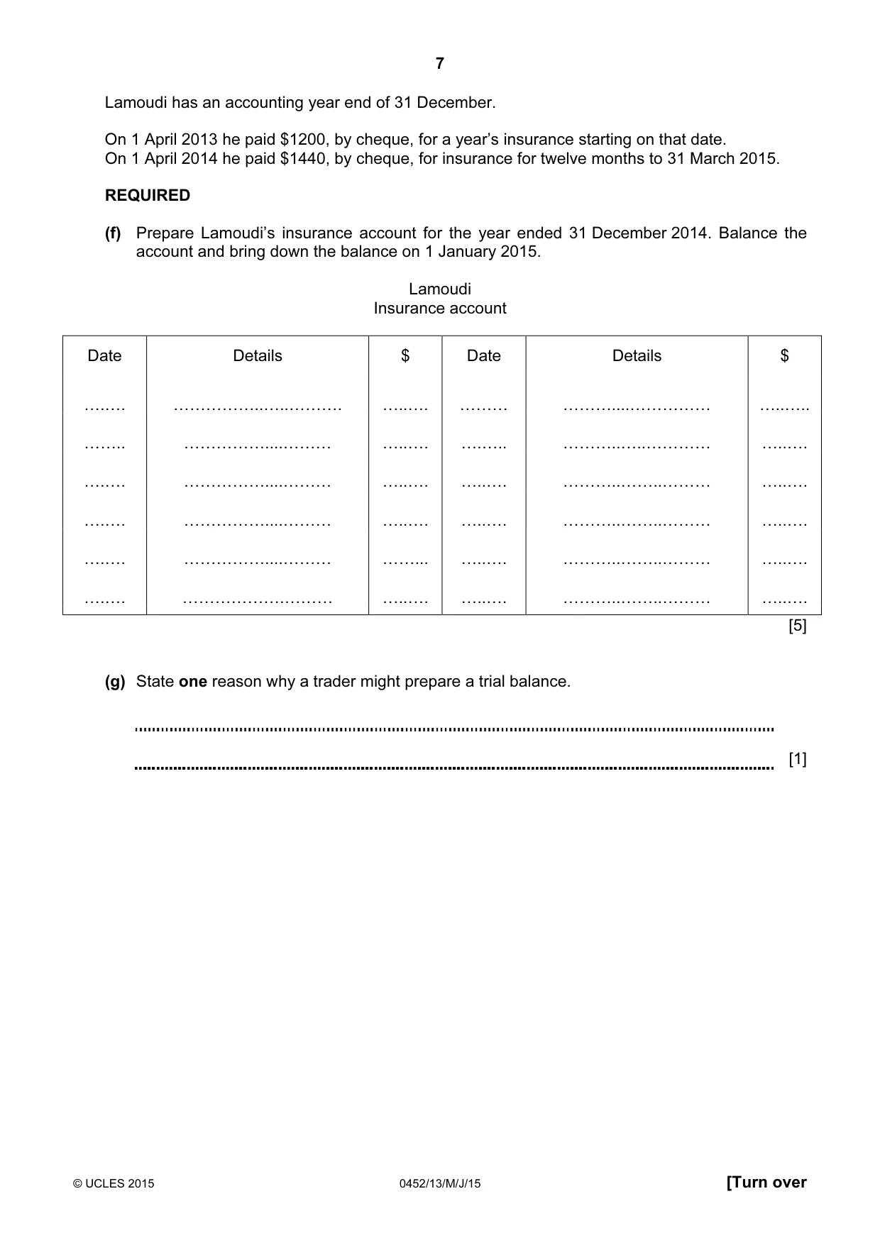 Cambridge IGCSE Accounting 0452 2015 May/June Paper 1 · Variant 3 question paper, page 7 of 24