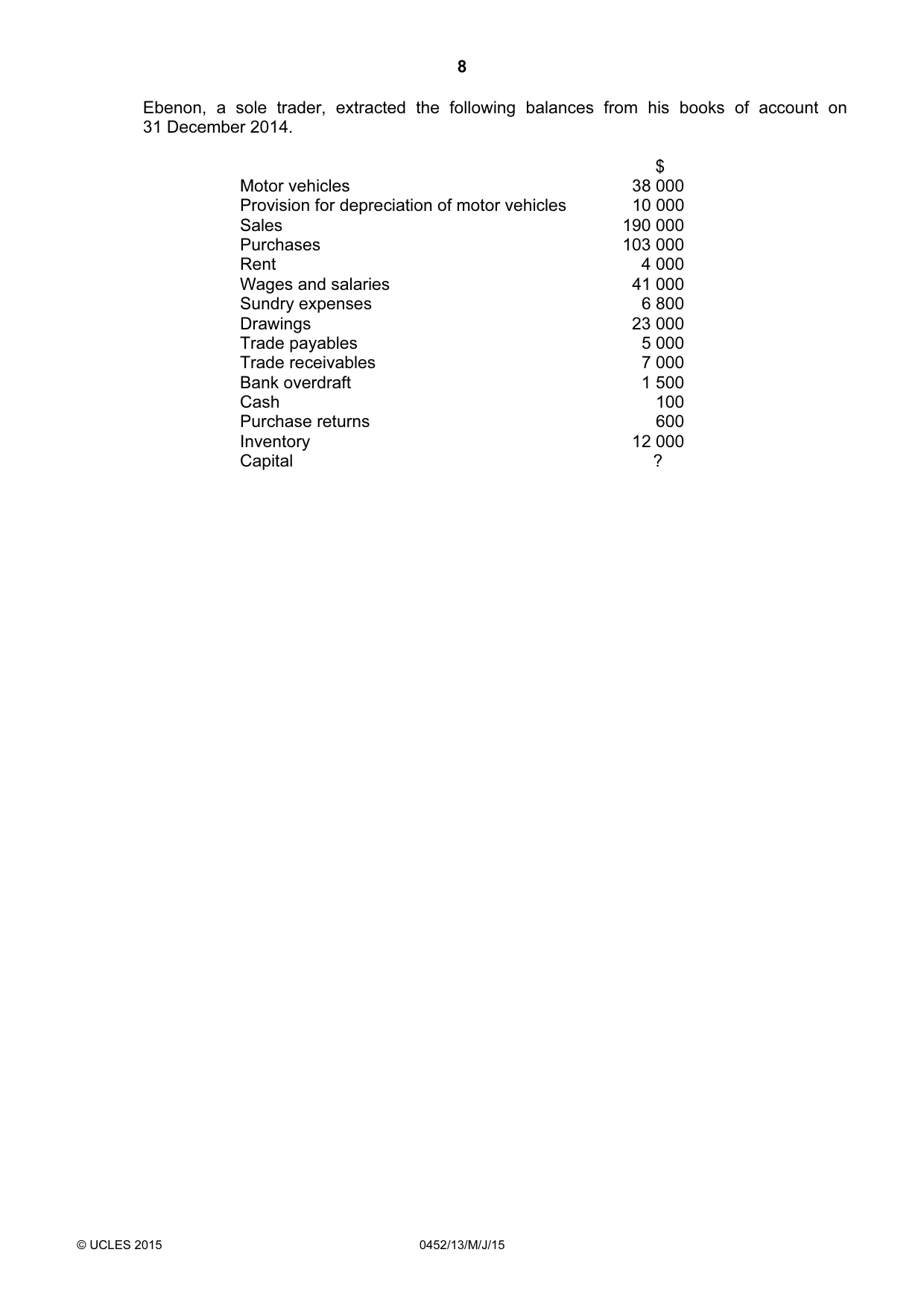 Cambridge IGCSE Accounting 0452 2015 May/June Paper 1 · Variant 3 question paper, page 8 of 24