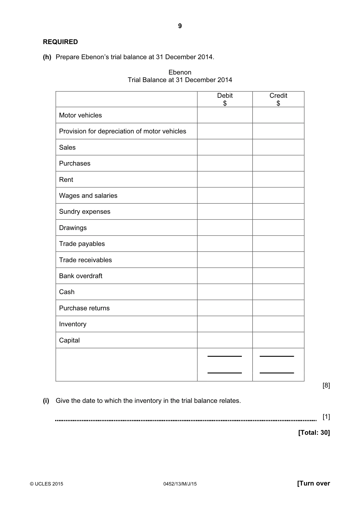 Cambridge IGCSE Accounting 0452 2015 May/June Paper 1 · Variant 3 question paper, page 9 of 24