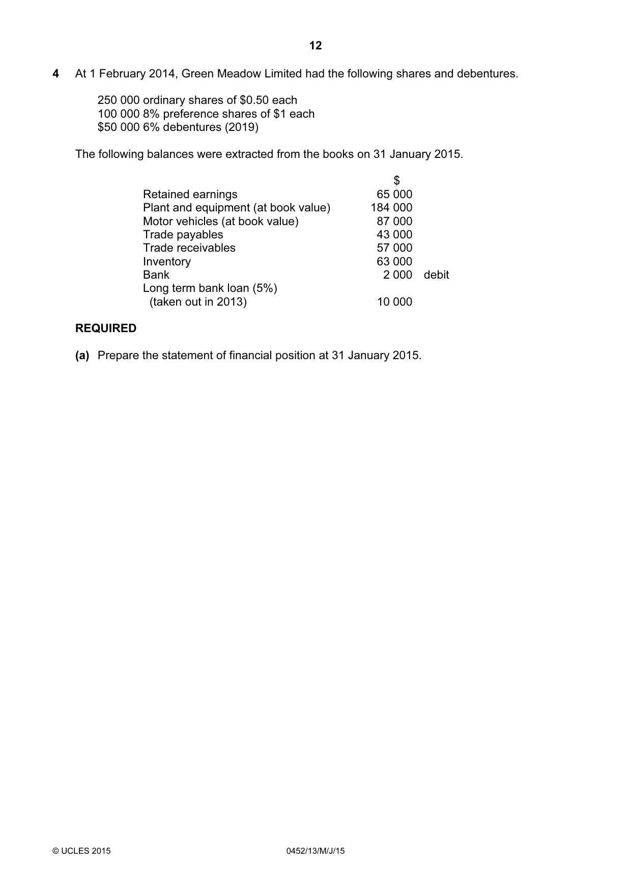 Cambridge IGCSE Accounting 0452 2015 May/June Paper 1 · Variant 3 question paper, page 12 of 24