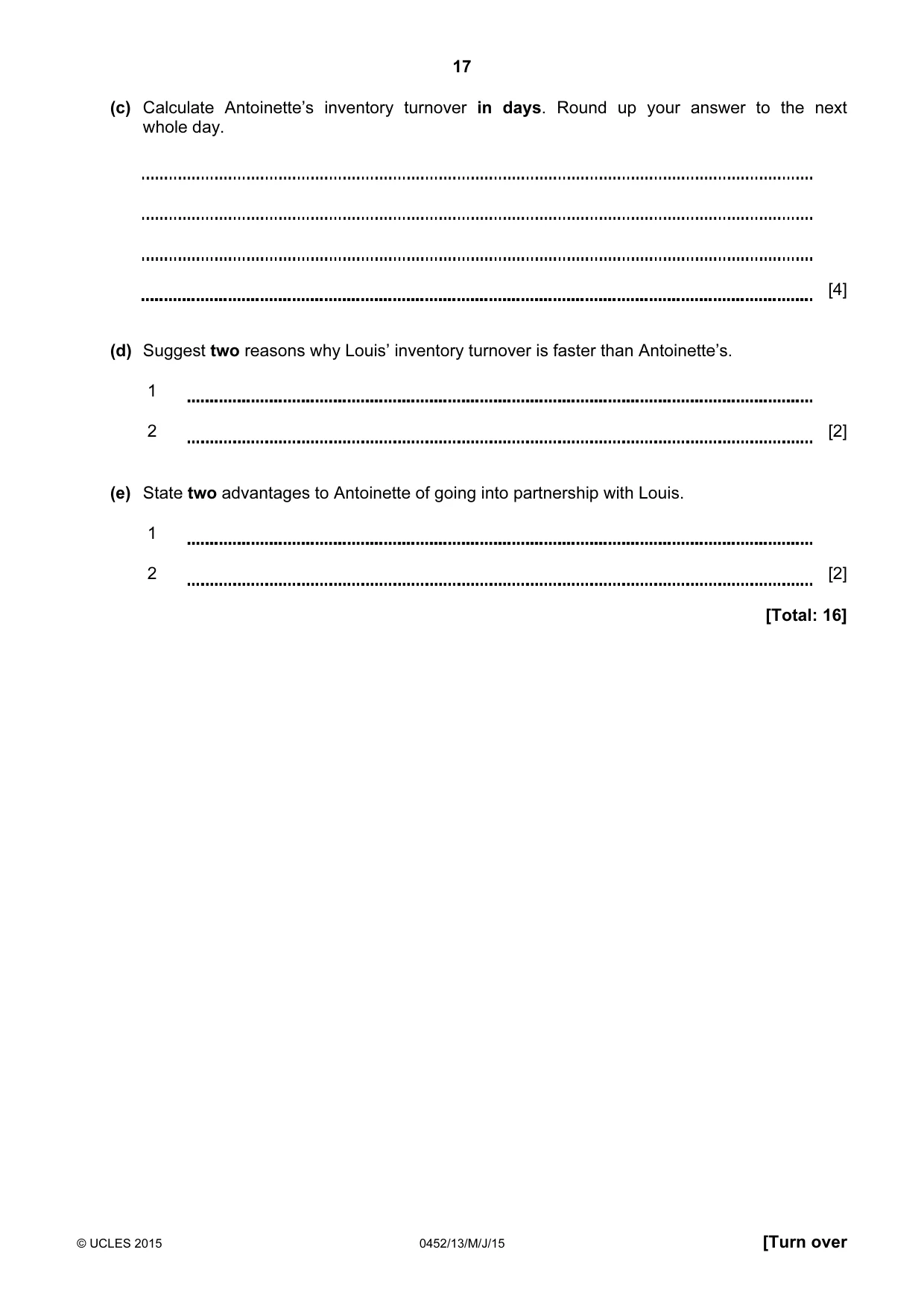 Cambridge IGCSE Accounting 0452 2015 May/June Paper 1 · Variant 3 question paper, page 17 of 24