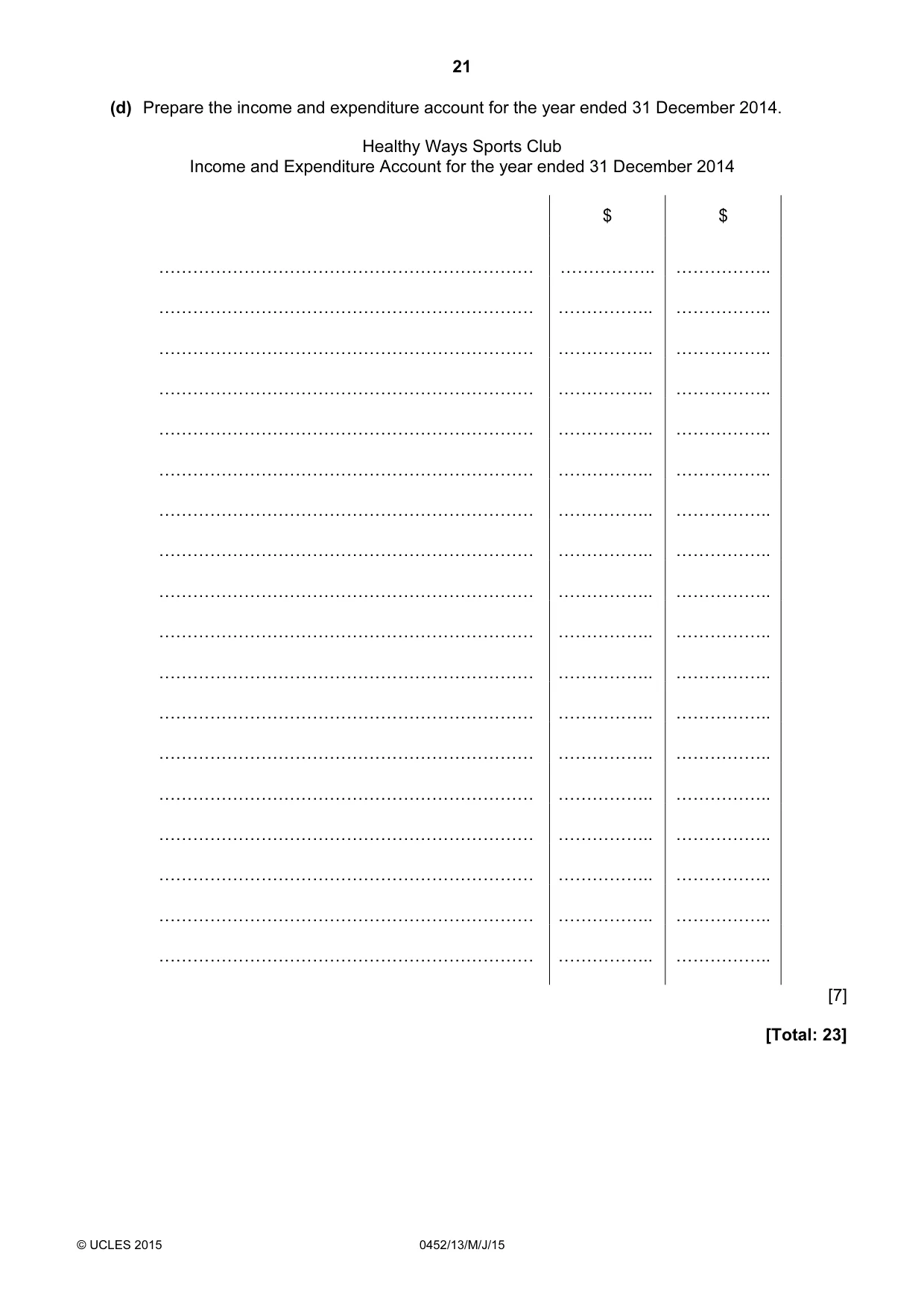 Cambridge IGCSE Accounting 0452 2015 May/June Paper 1 · Variant 3 question paper, page 21 of 24