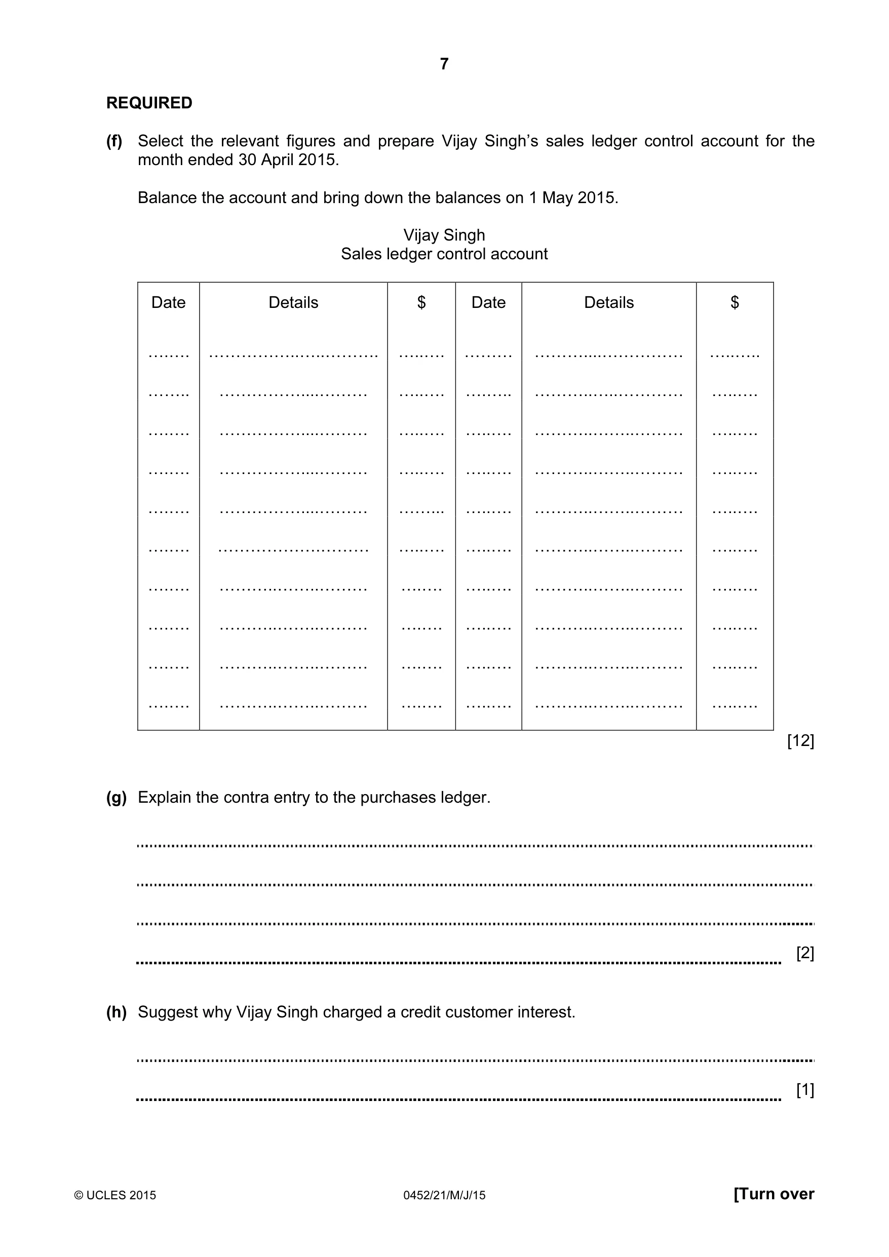 Cambridge IGCSE Accounting 0452 2015 May/June Paper 2 · Variant 1 question paper, page 7 of 20