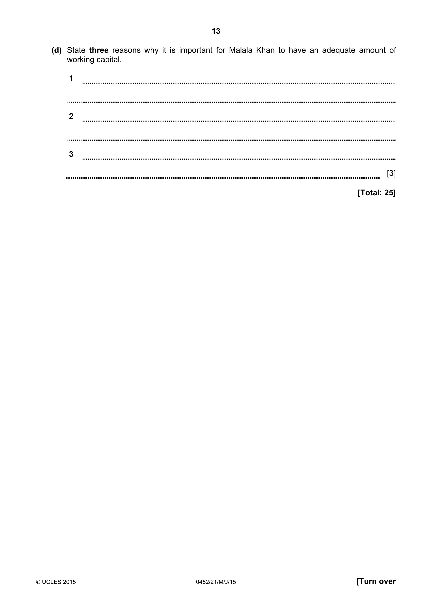 Cambridge IGCSE Accounting 0452 2015 May/June Paper 2 · Variant 1 question paper, page 13 of 20