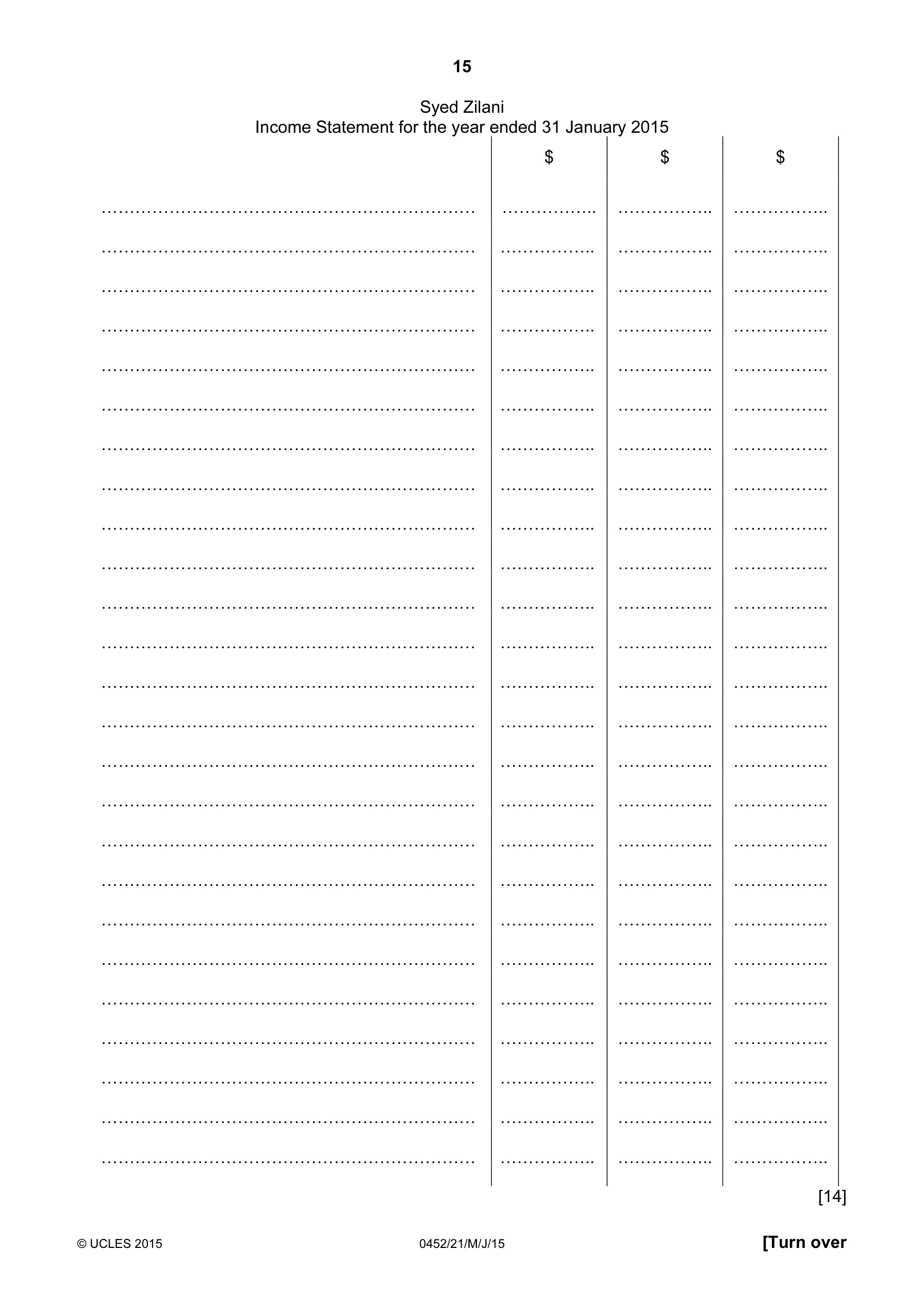 Cambridge IGCSE Accounting 0452 2015 May/June Paper 2 · Variant 1 question paper, page 15 of 20