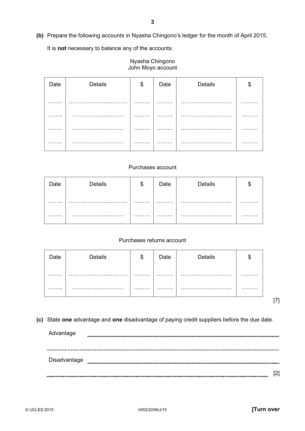 Cambridge IGCSE Accounting 0452 2015 May/June Paper 2 · Variant 2 question paper, page 3 of 20