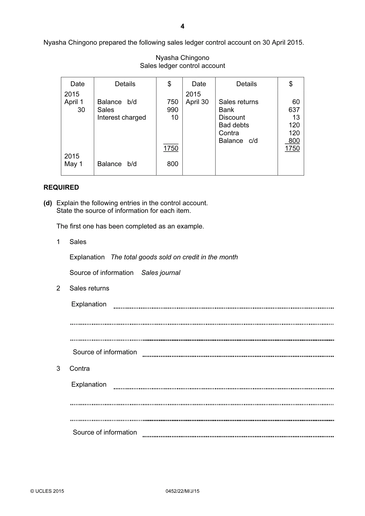 Cambridge IGCSE Accounting 0452 2015 May/June Paper 2 · Variant 2 question paper, page 4 of 20