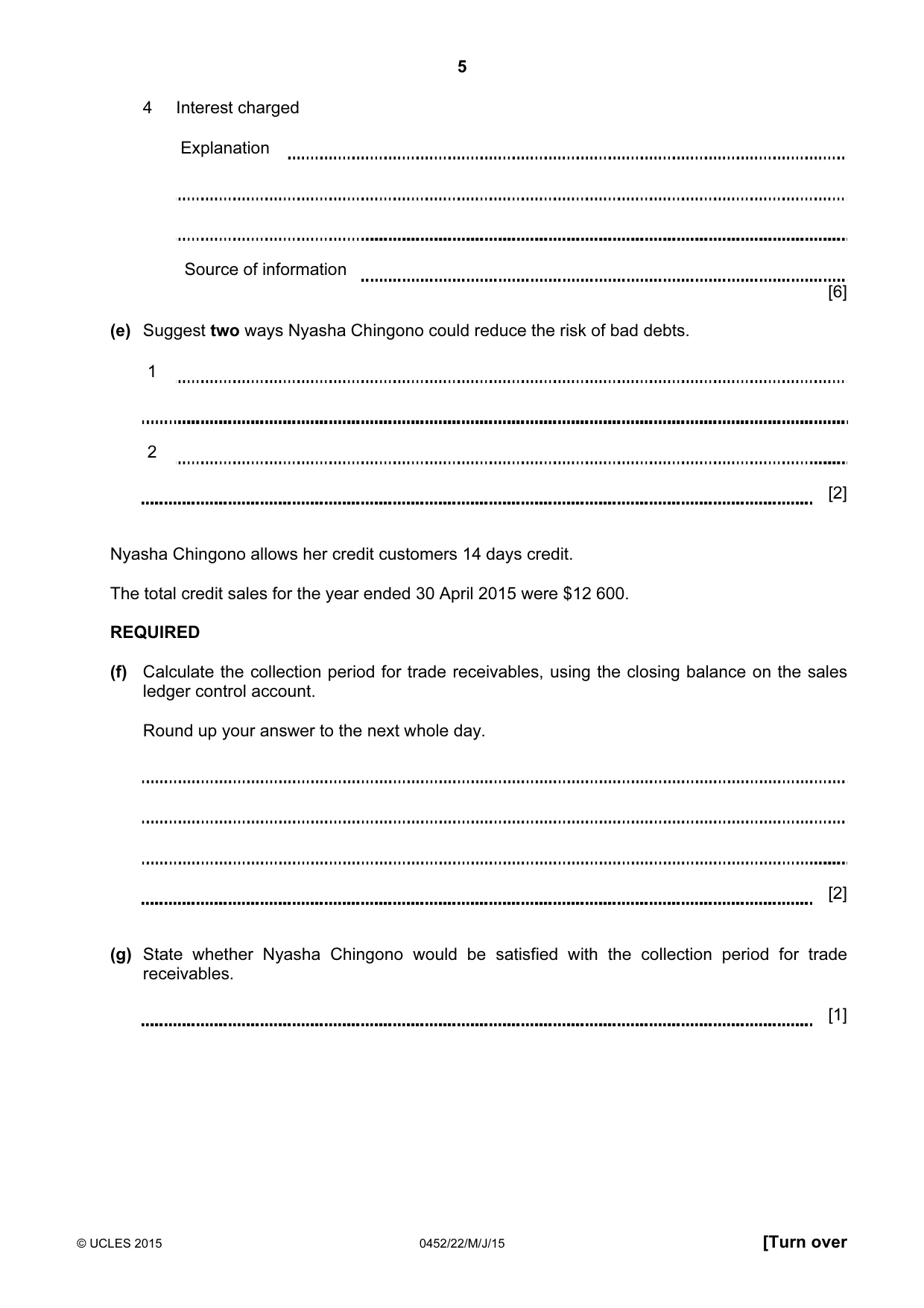 Cambridge IGCSE Accounting 0452 2015 May/June Paper 2 · Variant 2 question paper, page 5 of 20