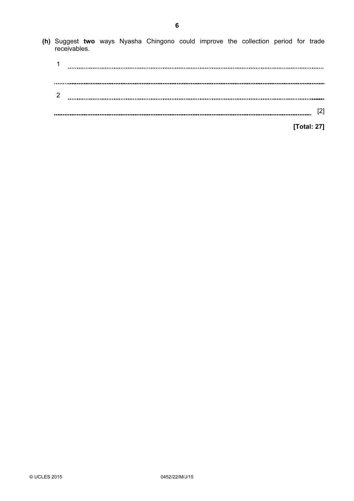 Cambridge IGCSE Accounting 0452 2015 May/June Paper 2 · Variant 2 question paper, page 6 of 20