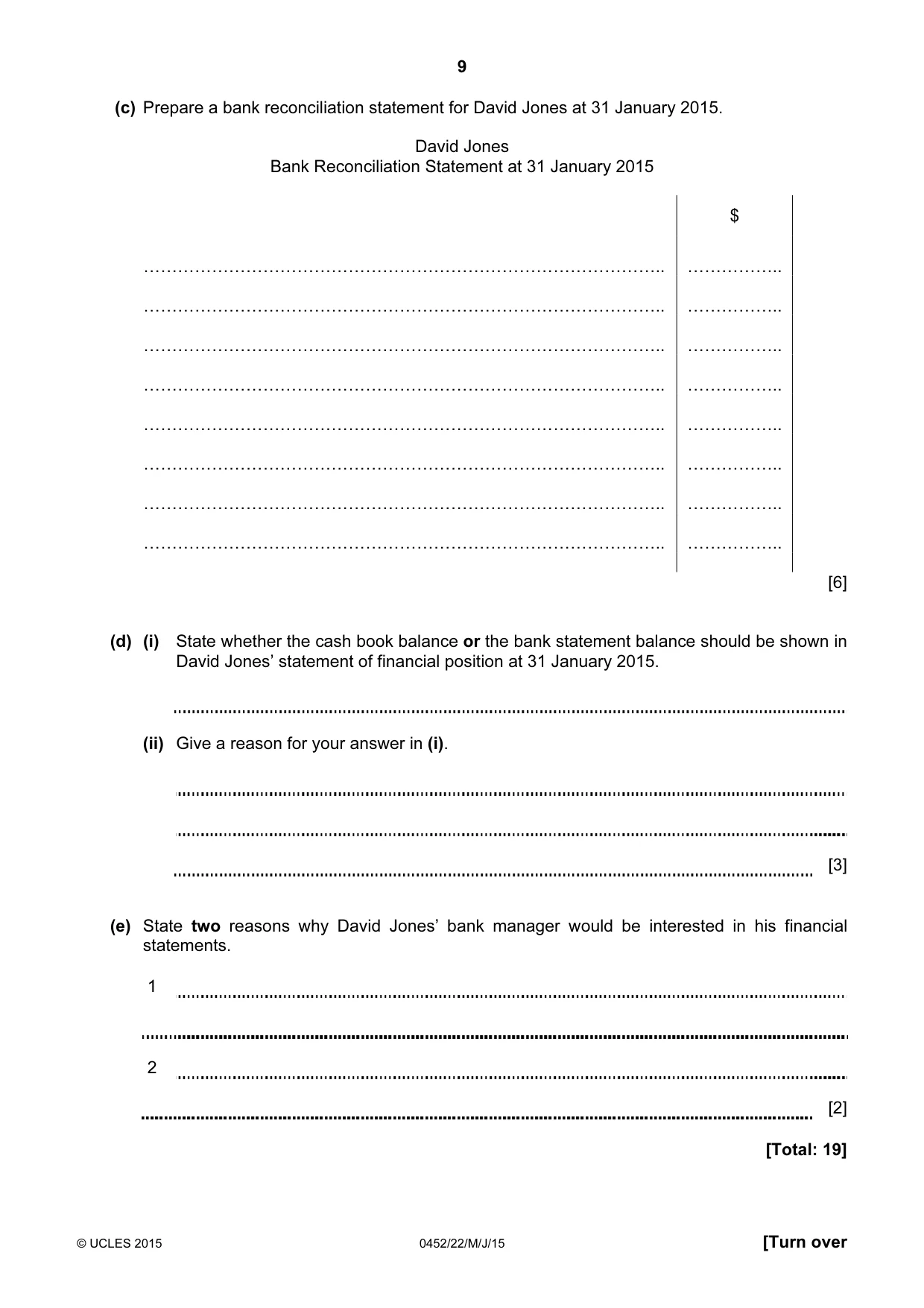 Cambridge IGCSE Accounting 0452 2015 May/June Paper 2 · Variant 2 question paper, page 9 of 20