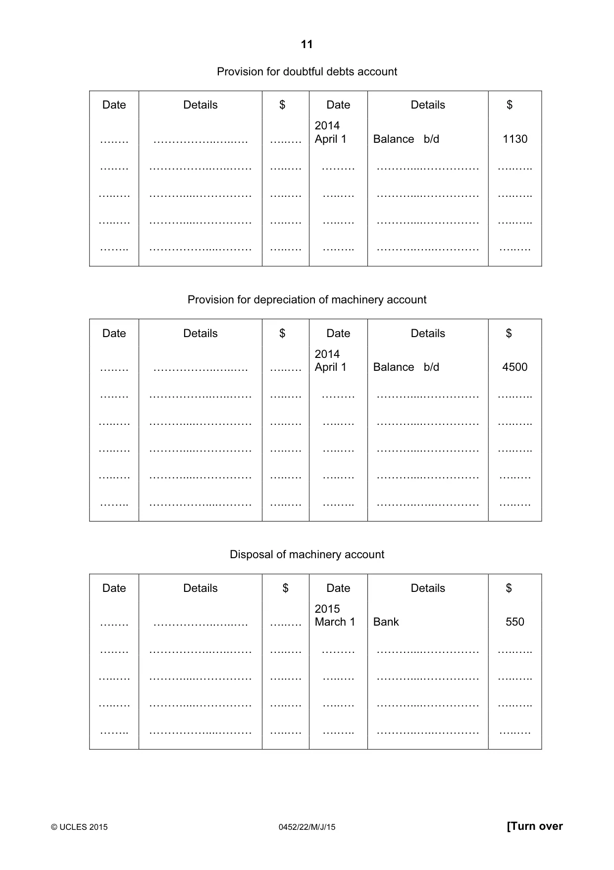 Cambridge IGCSE Accounting 0452 2015 May/June Paper 2 · Variant 2 question paper, page 11 of 20