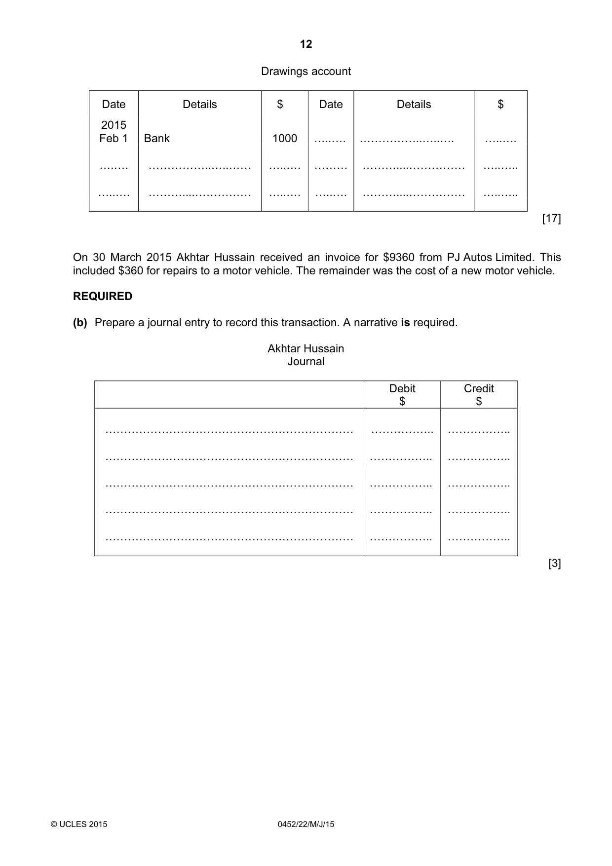 Cambridge IGCSE Accounting 0452 2015 May/June Paper 2 · Variant 2 question paper, page 12 of 20