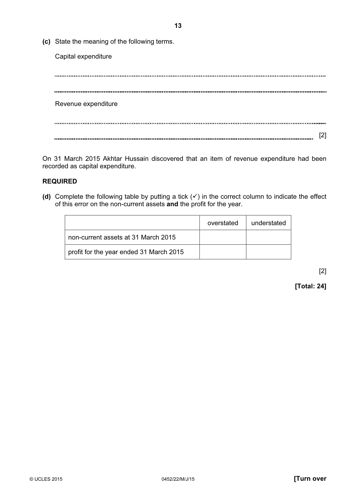 Cambridge IGCSE Accounting 0452 2015 May/June Paper 2 · Variant 2 question paper, page 13 of 20