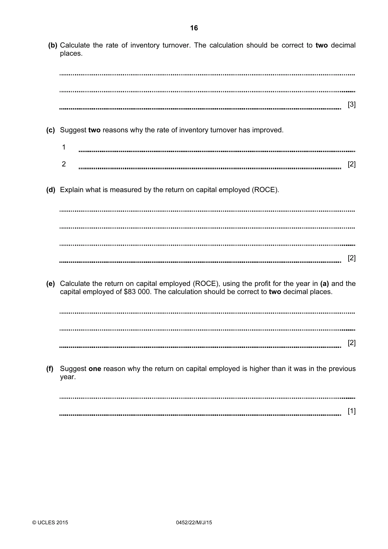 Cambridge IGCSE Accounting 0452 2015 May/June Paper 2 · Variant 2 question paper, page 16 of 20